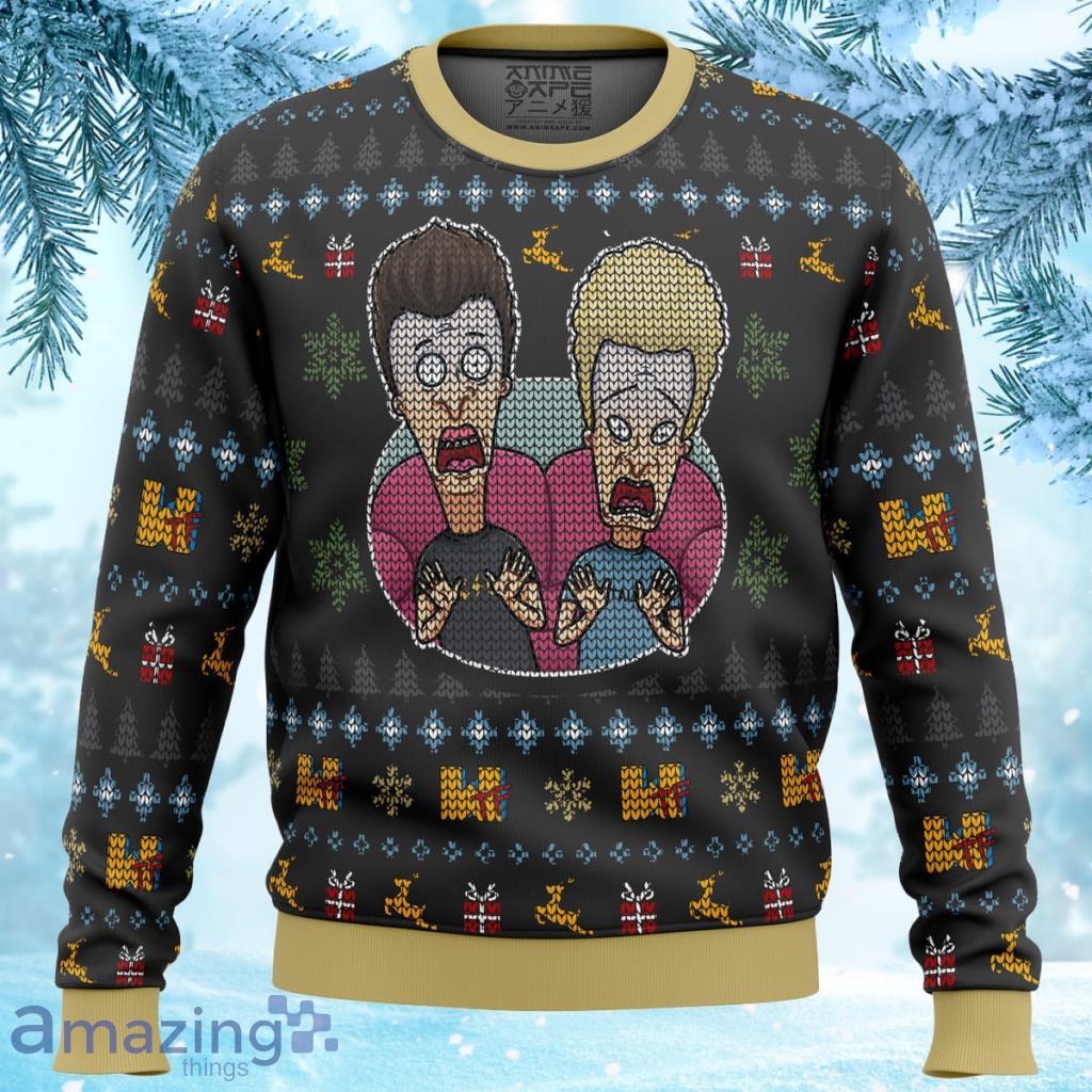 Beavis and Butthead Surprise Reaction Ugly Christmas Sweater - Beavis and Butthead Surprise Reaction Ugly Christmas Sweater