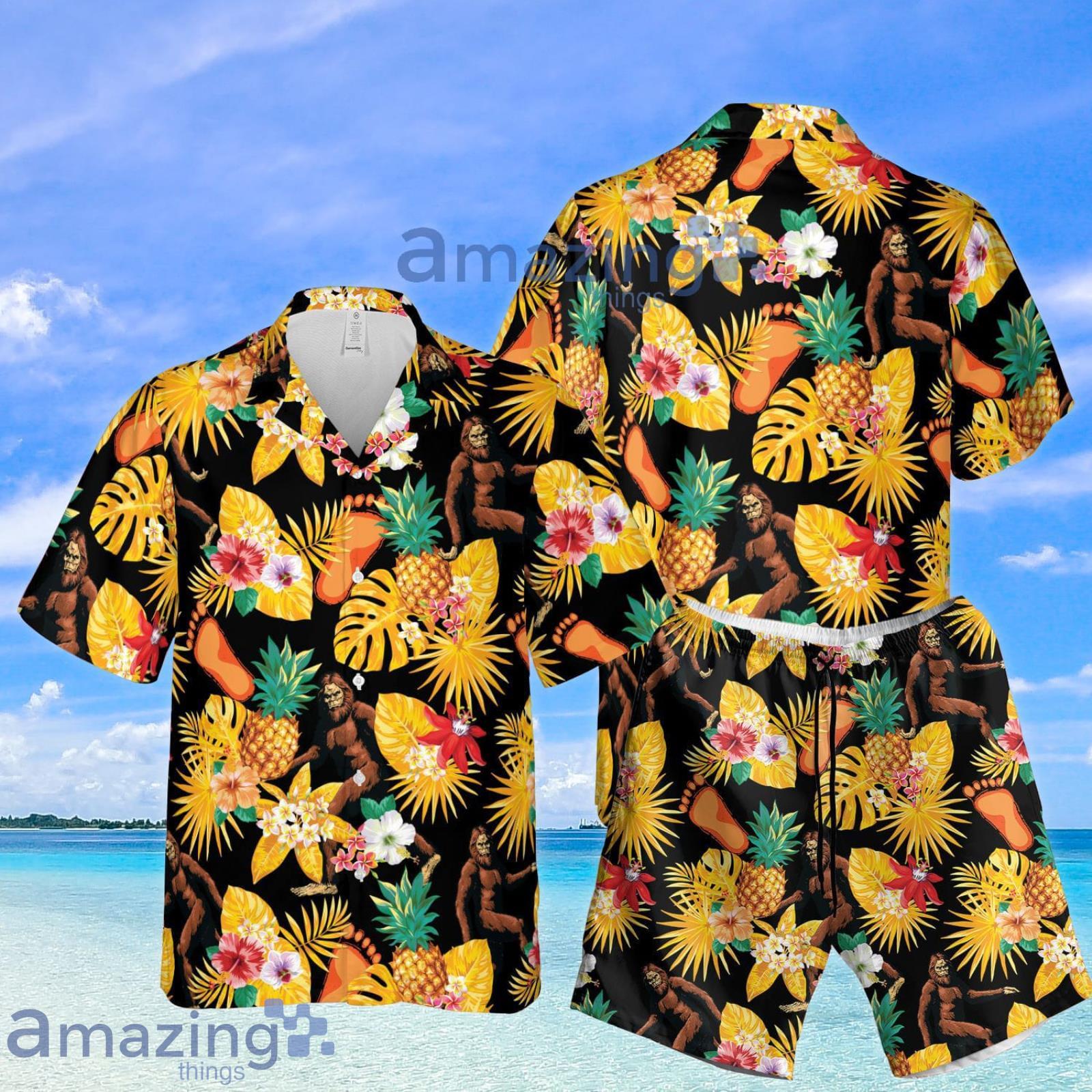 Bigfoot Pineapple Tropical Aloha Beach Summer Set Yellow Hawaiian Shirt And Shorts Product Photo 1