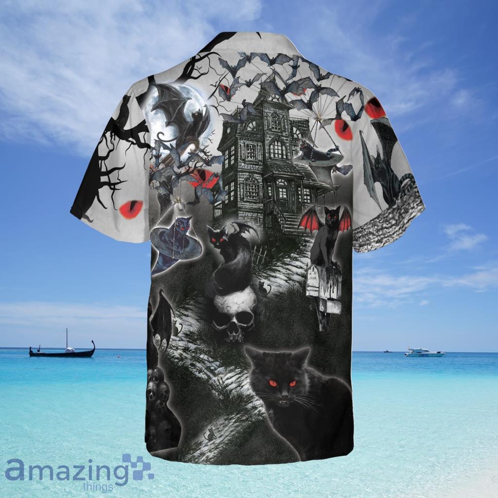 Black Cats Are Flying Halloween Hawaiian Shirt - Black Cats Are Flying Halloween Hawaiian Shirt