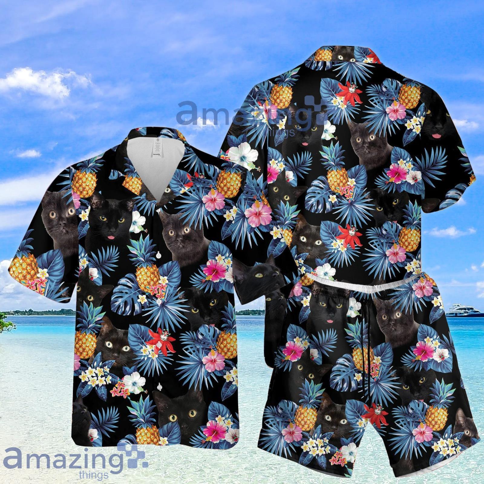 Black Cats Pineapple Tropical Aloha Summer Set Hawaiian Shirt And Shorts Outift Product Photo 1