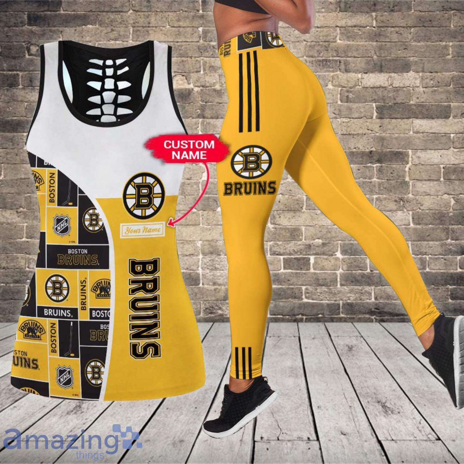 Boston bruins Custom Name Leggings And Hollow Tank Top For Women Product Photo 1