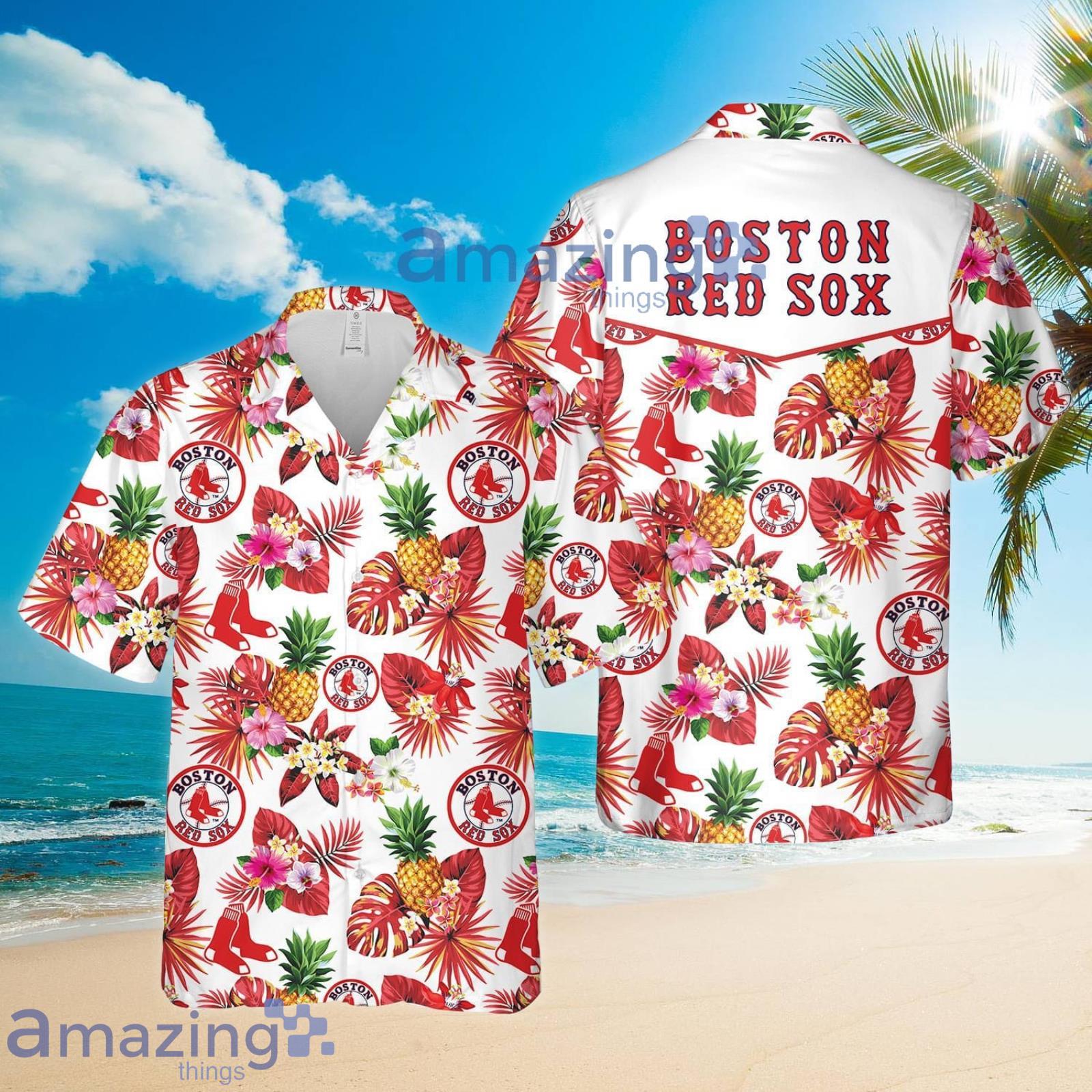 Boston Red Sox Pineapple Summer Tropical Flower Button Up Shirt Short  Sleeve Hawaiian Shirt - Banantees