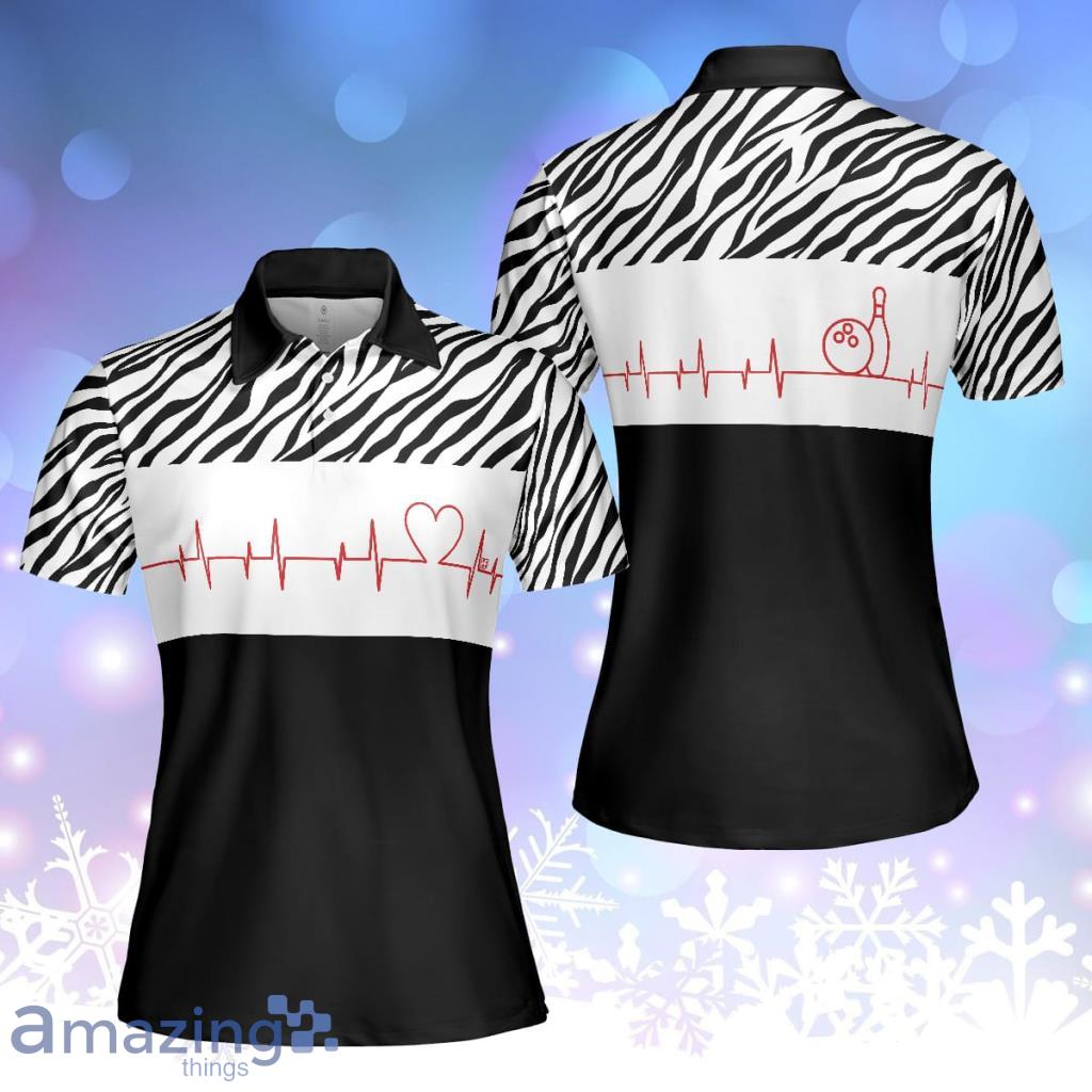 Bowling Heartbeat Zebra Pattern Polo Shirt For Women - Bowling Heartbeat Zebra Pattern Polo Shirt For Women