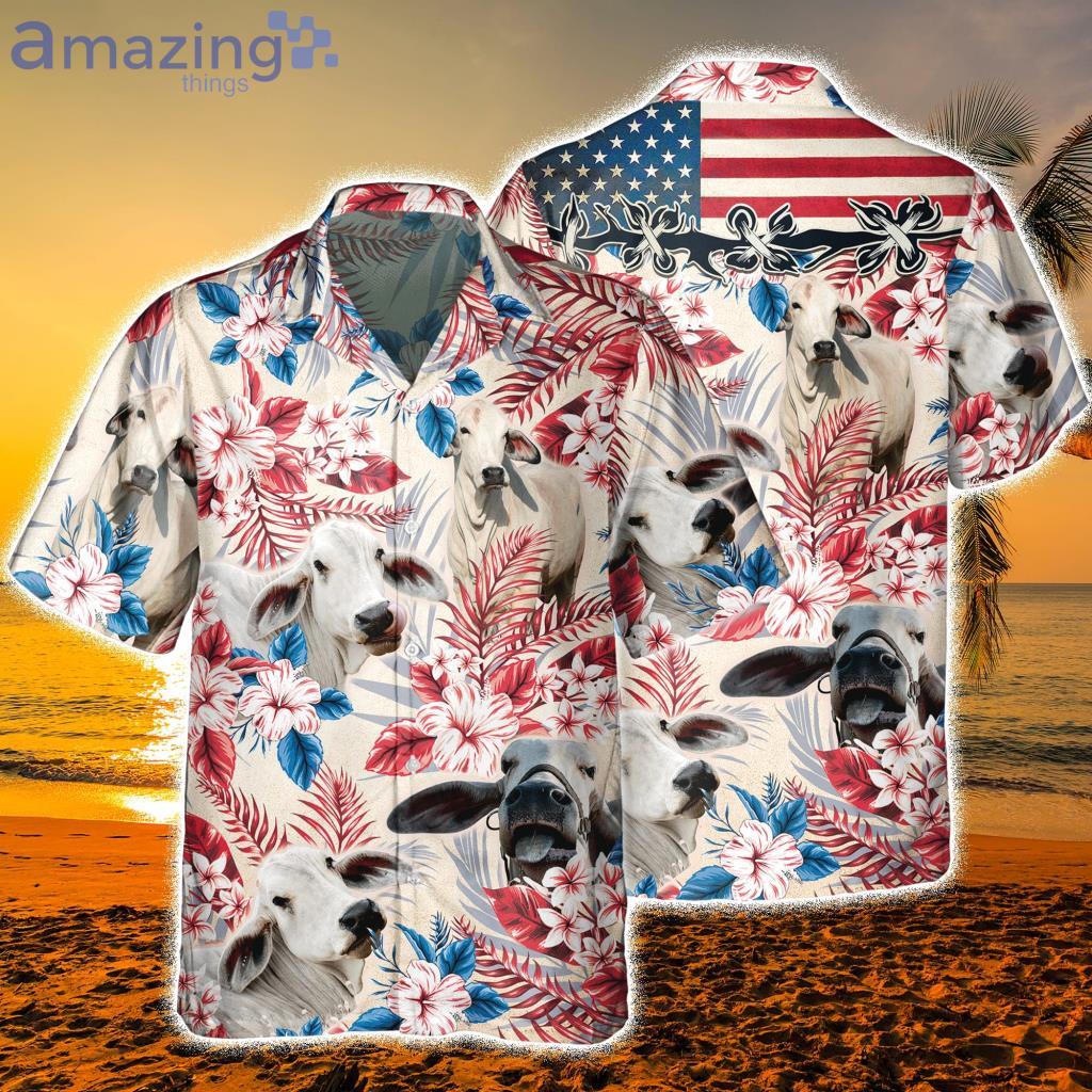 Brahman Cattle With American Flag Hawaiian Shirt - Brahman Cattle With American Flag Hawaiian Shirt Brahman Cattle With American Flag Hawaiian Shirt - Brahman Cattle With American Flag Hawaiian Shirt