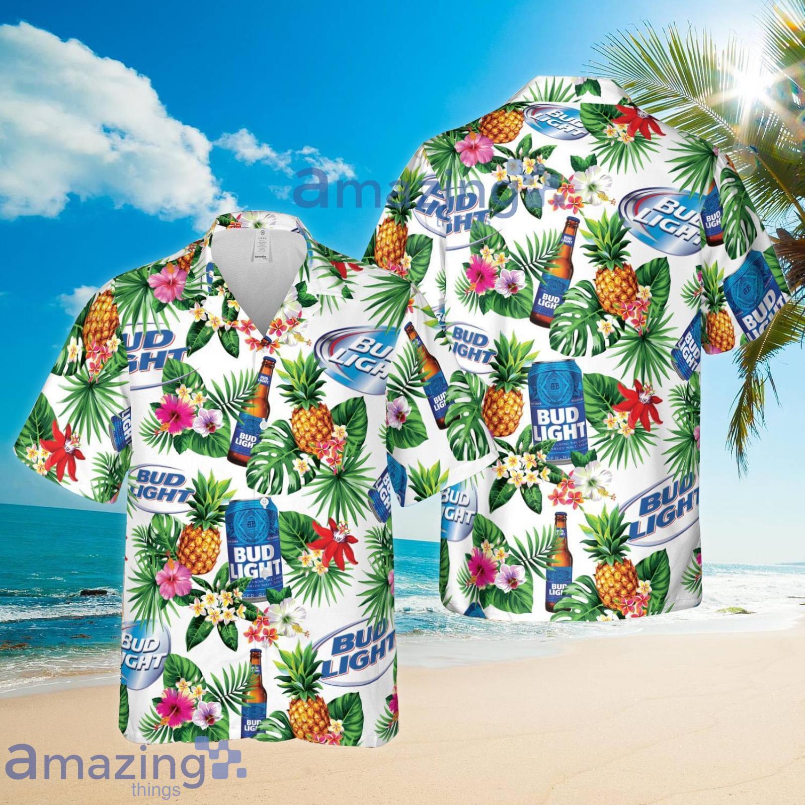 Bud Light Pineapple Tropical Aloha Summer Set White Hawaiian Shirt And Shorts Product Photo 1
