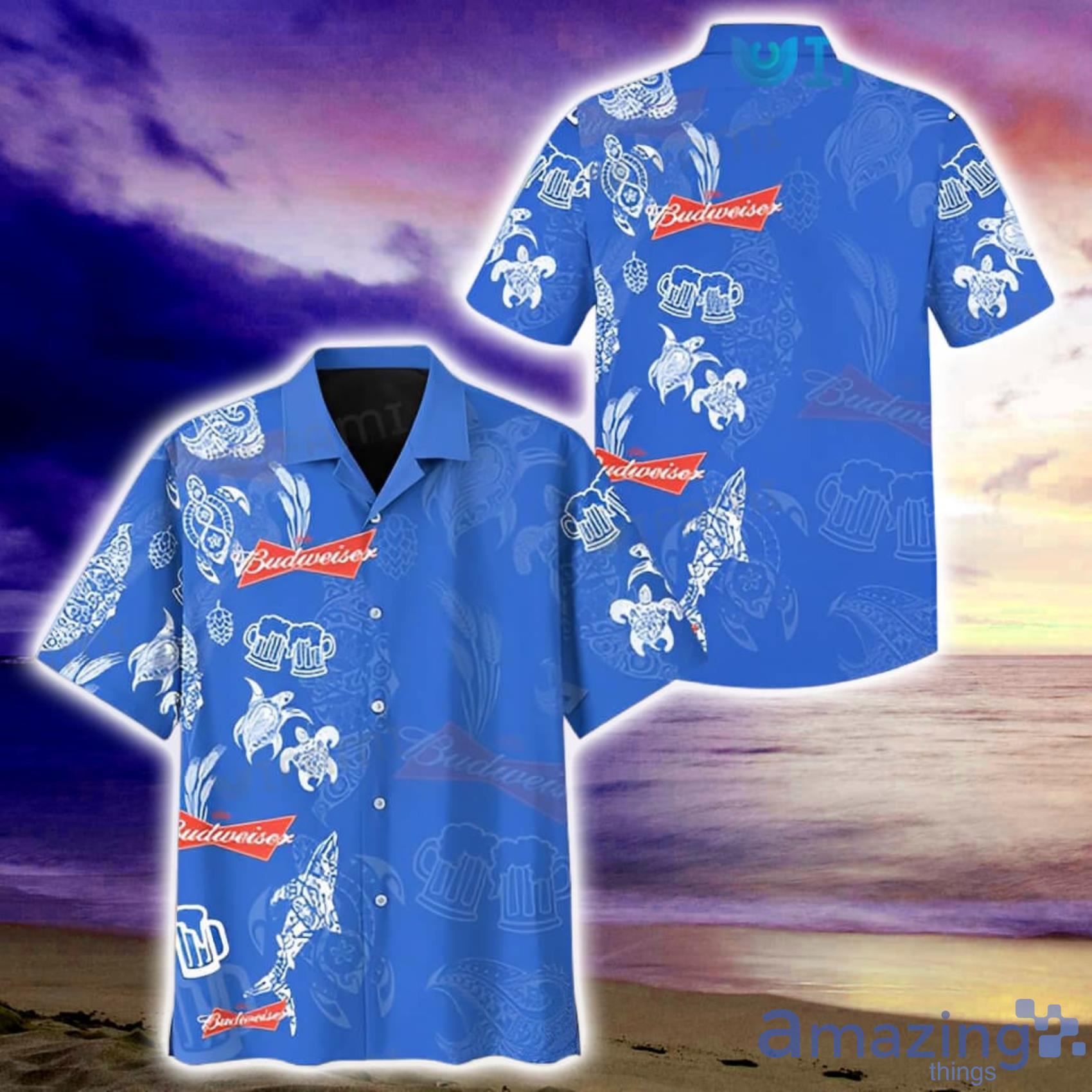 Budweiser Dolphin Turtle Blue Ocean Short Sleeve Hawaiian Shirt Beer Lovers Gift Product Photo 1