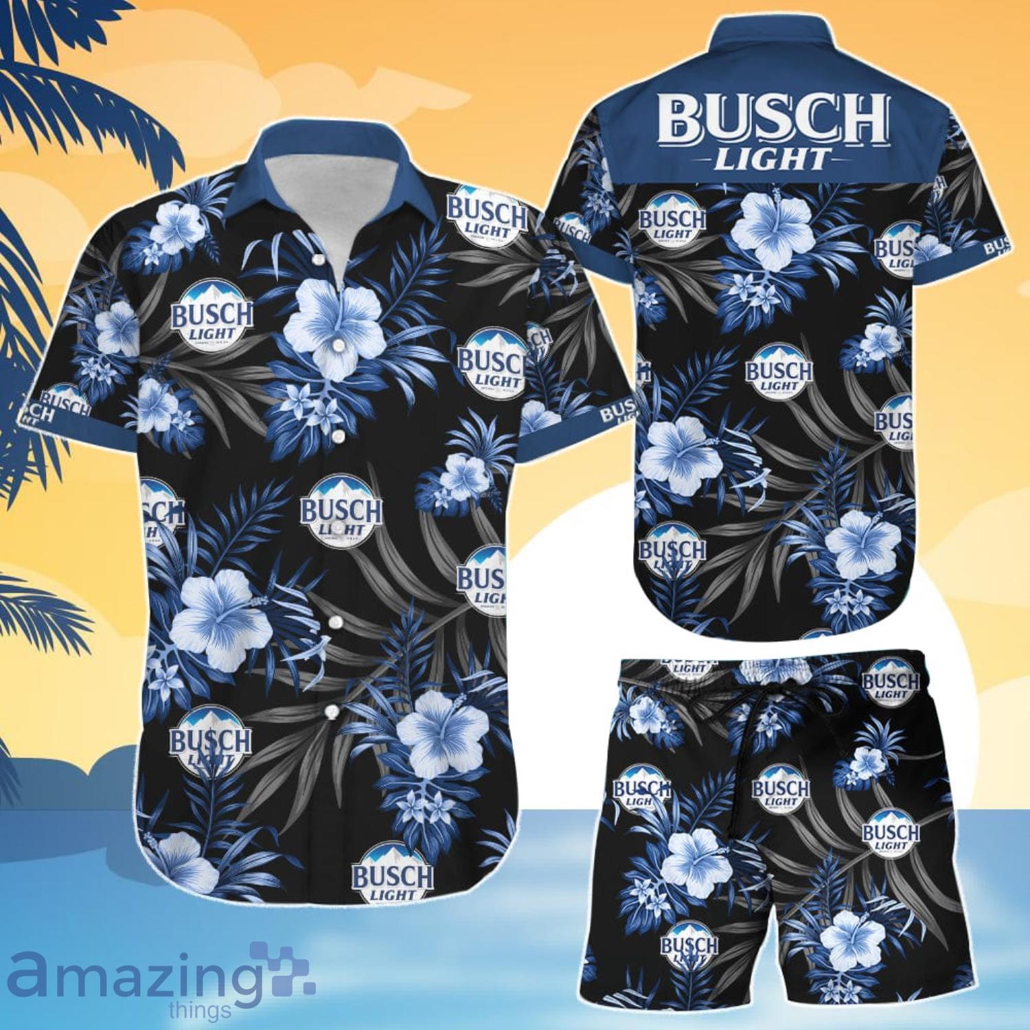 Busch Light Tropical Flower Combo Hawaiian Shirt And Shorts Product Photo 1