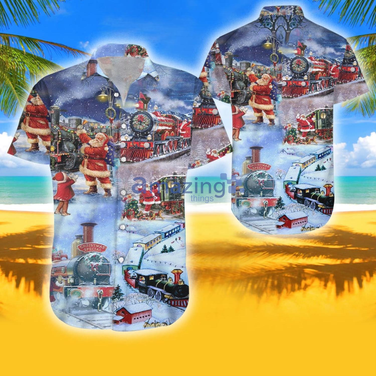 Buy Train To Christmas Tropical Aloha Combo Hawaiian Shirt And Shorts Gift For Summer Product Photo 1