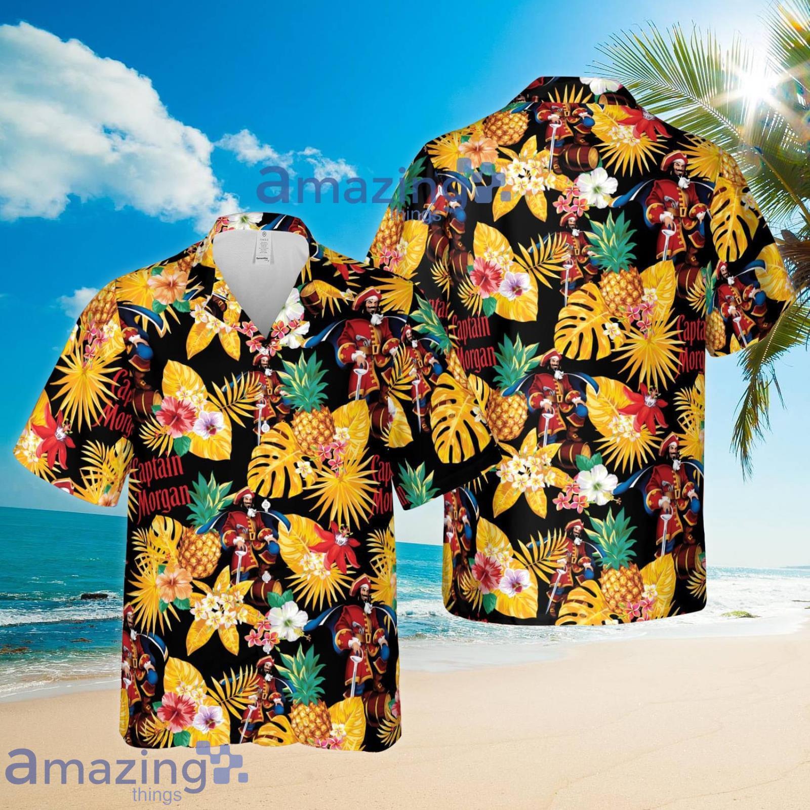 Captain Morgan Tropical Hawaii Style Beach Pineapple Tropical Flower Summer Set Hawaiian Shirt And Shorts Product Photo 1