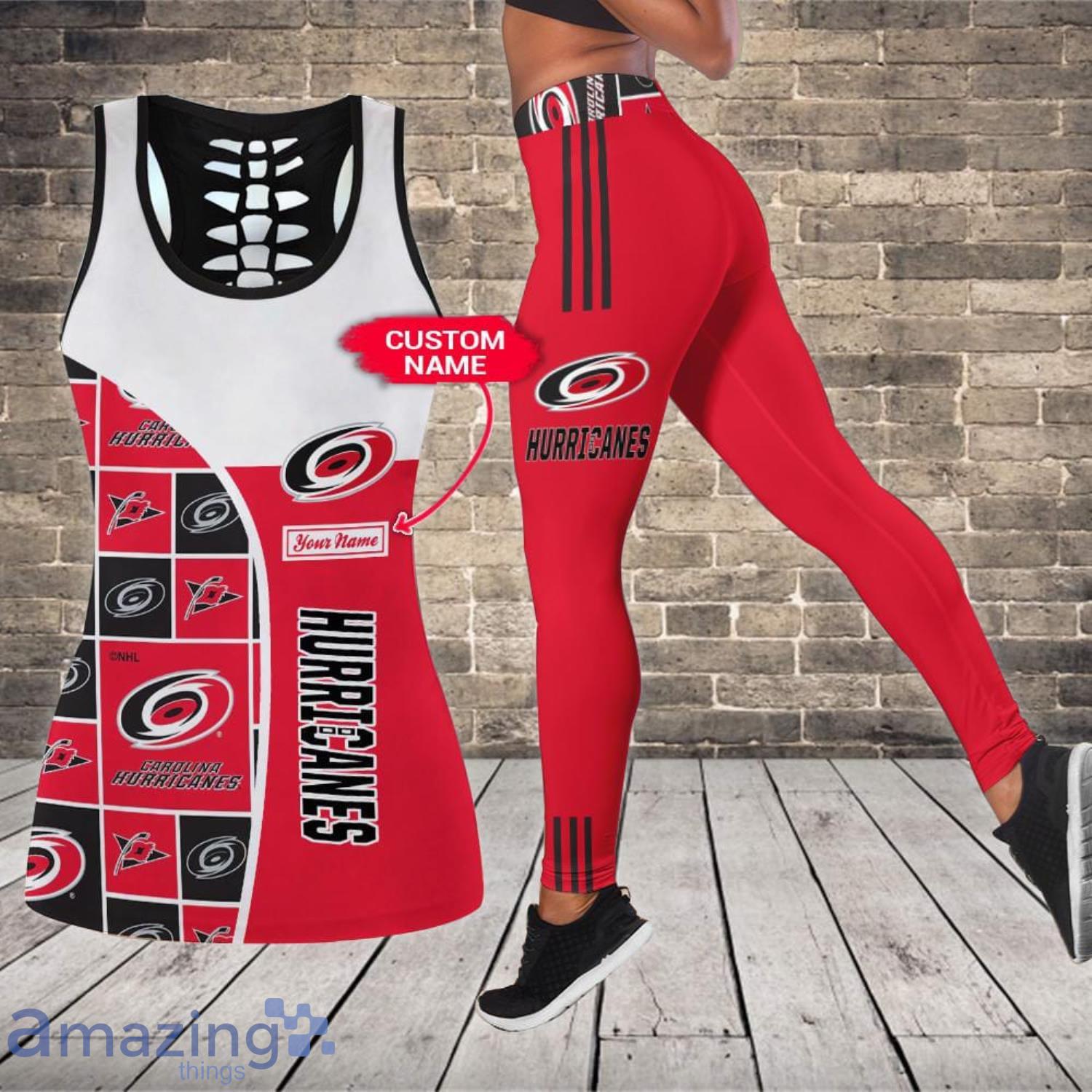 Carolina Hurricanes Custom Name Leggings And Hollow Tank Top For Women Product Photo 1