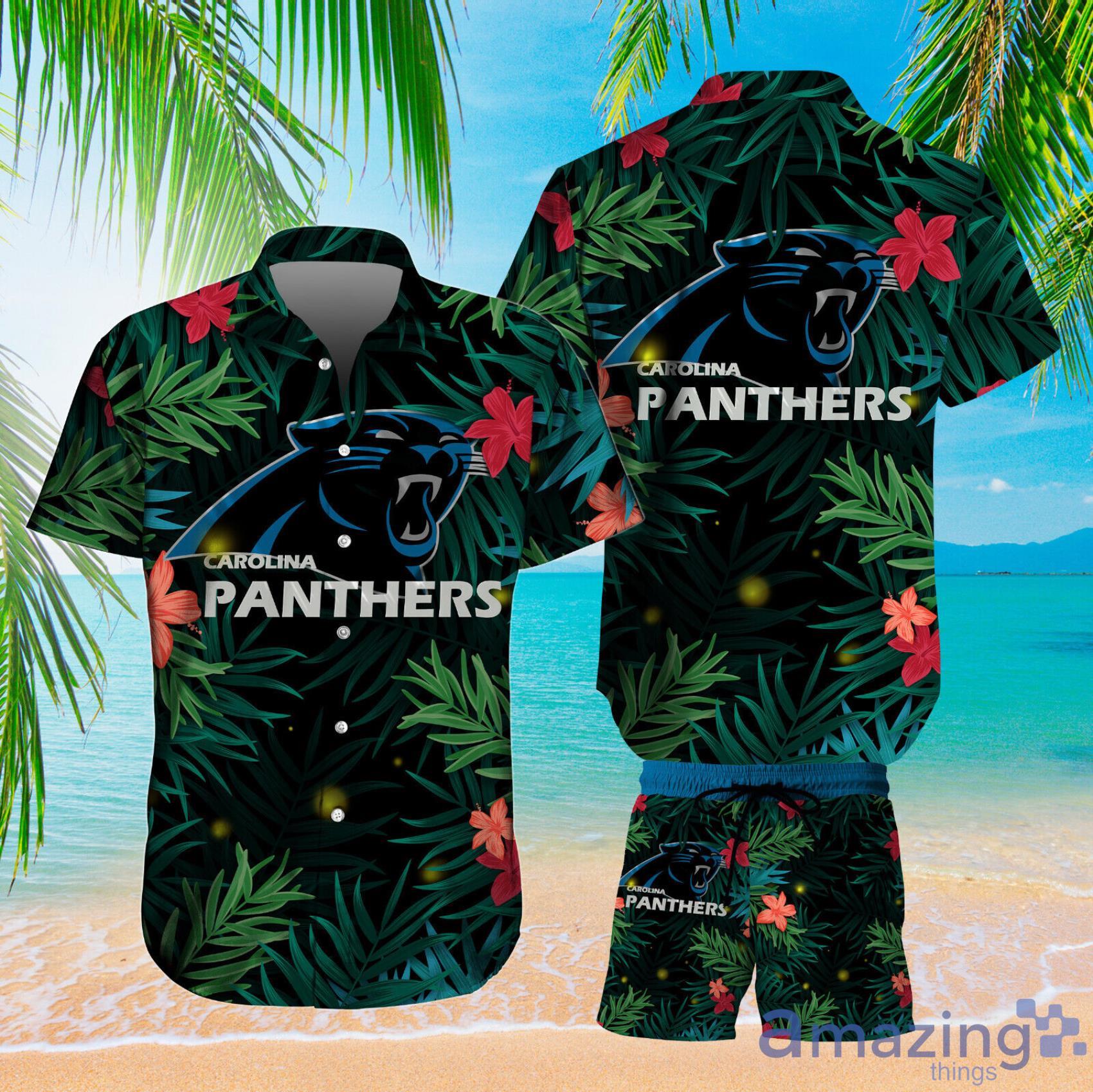 Carolina Panthers Green Tropical Leaves And Red Habicus Hawaiian Shirt And Short - Carolina Panthers Mens Button Down Shirt5