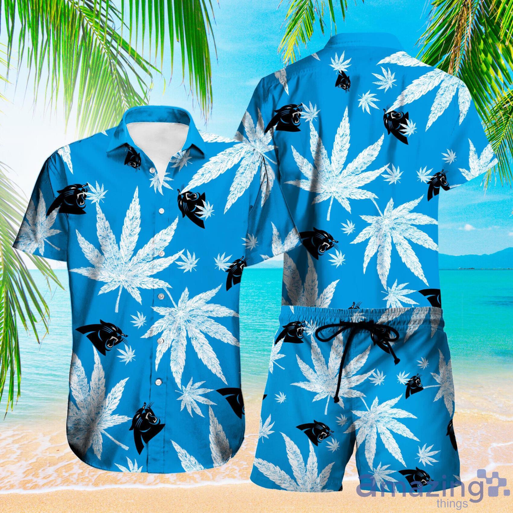 Carolina Panthers Weead Leaves Pattern Short Sleeve Hawaiian Shirt