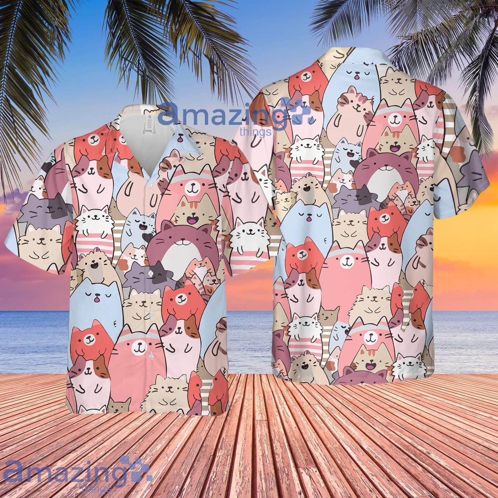 Cartoon Cats Printed Trending Summer Set Hawaiian Shirt And Shorts Product Photo 1