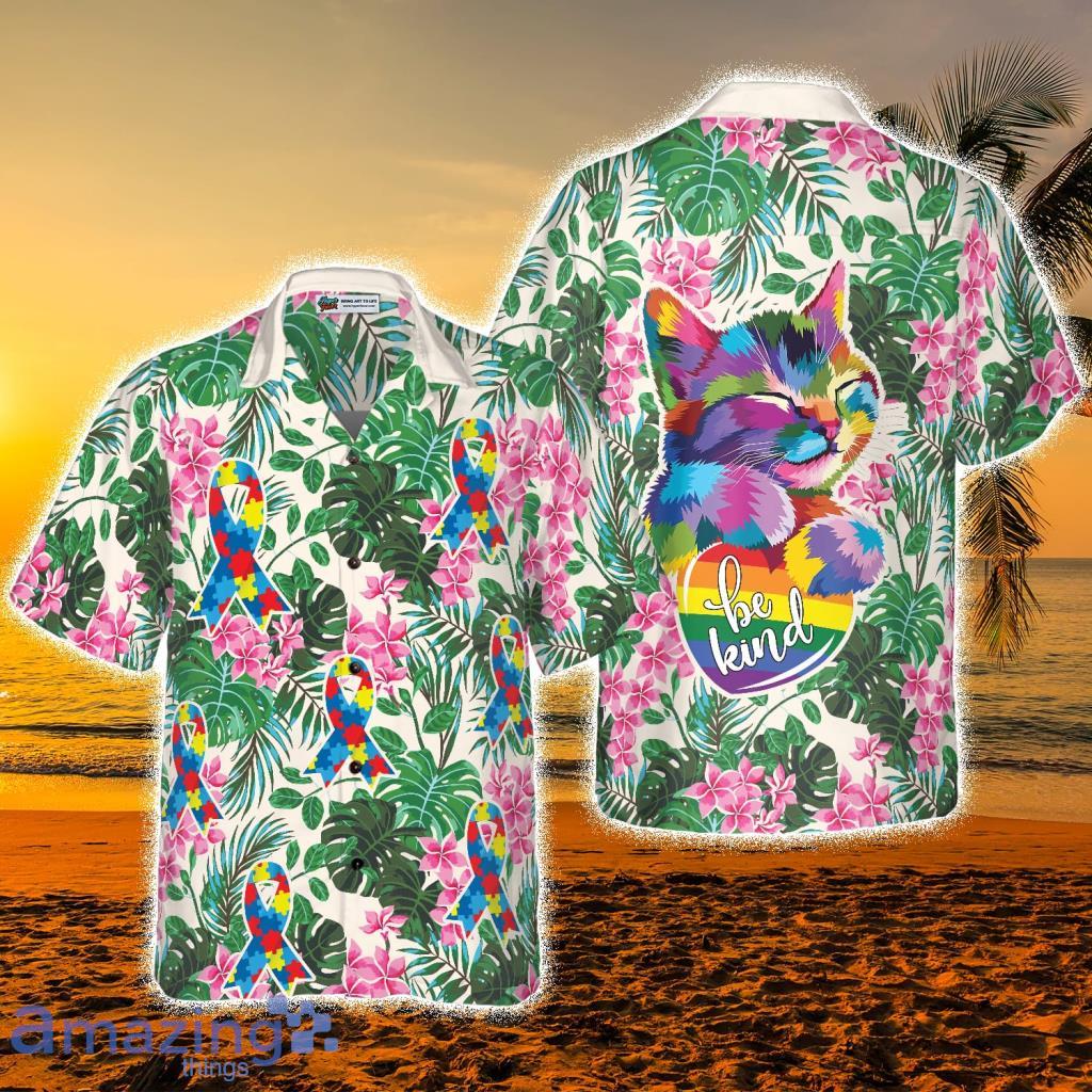 Cat Autism Awareness Tropical Hawaiian Shirt - Cat Autism Awareness Tropical Hawaiian Shirt