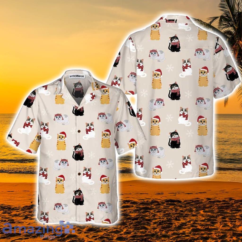 Cat Wearing Santa Claus Hat Tropical Hawaiian Shirt - Cat Wearing Santa Claus Hat Tropical Hawaiian Shirt