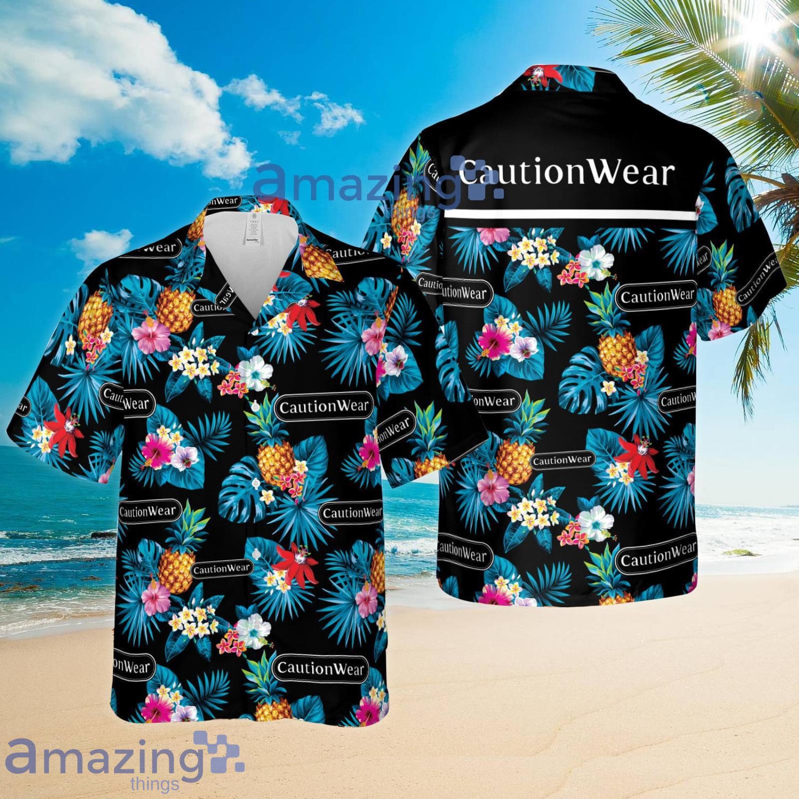 Caution Wear Condoms Pineapple Tropical Flower Summer Set Hawaiian Shirt And Shorts Product Photo 1
