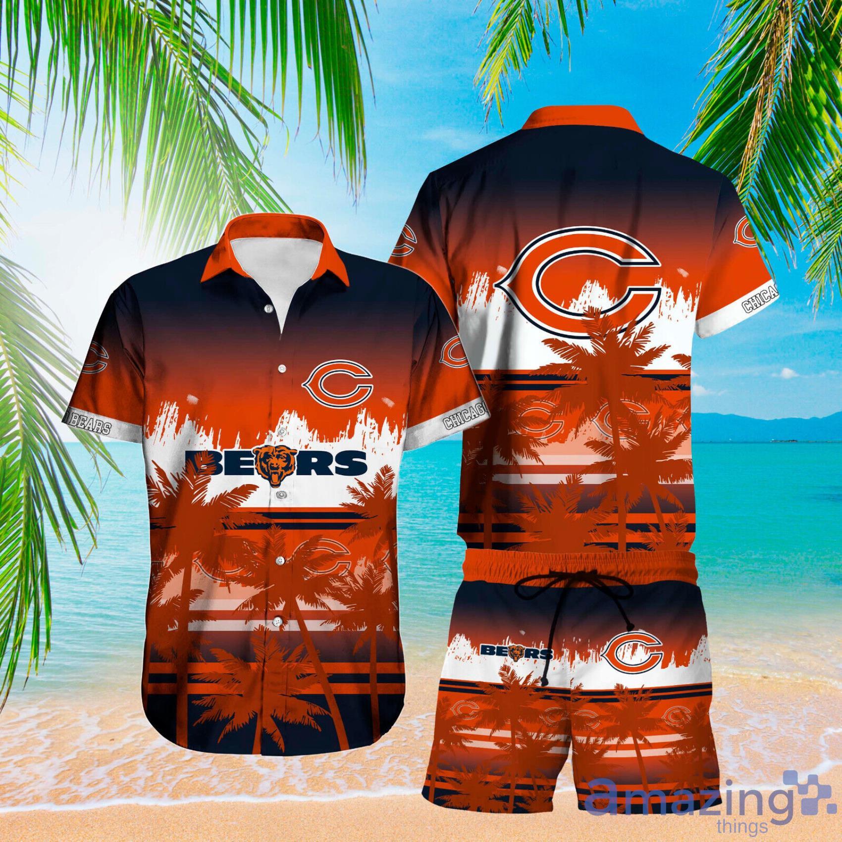 Chicago Bears Grunge Texture And Coconut Tree Pattern Hawiian Shirt And  Short