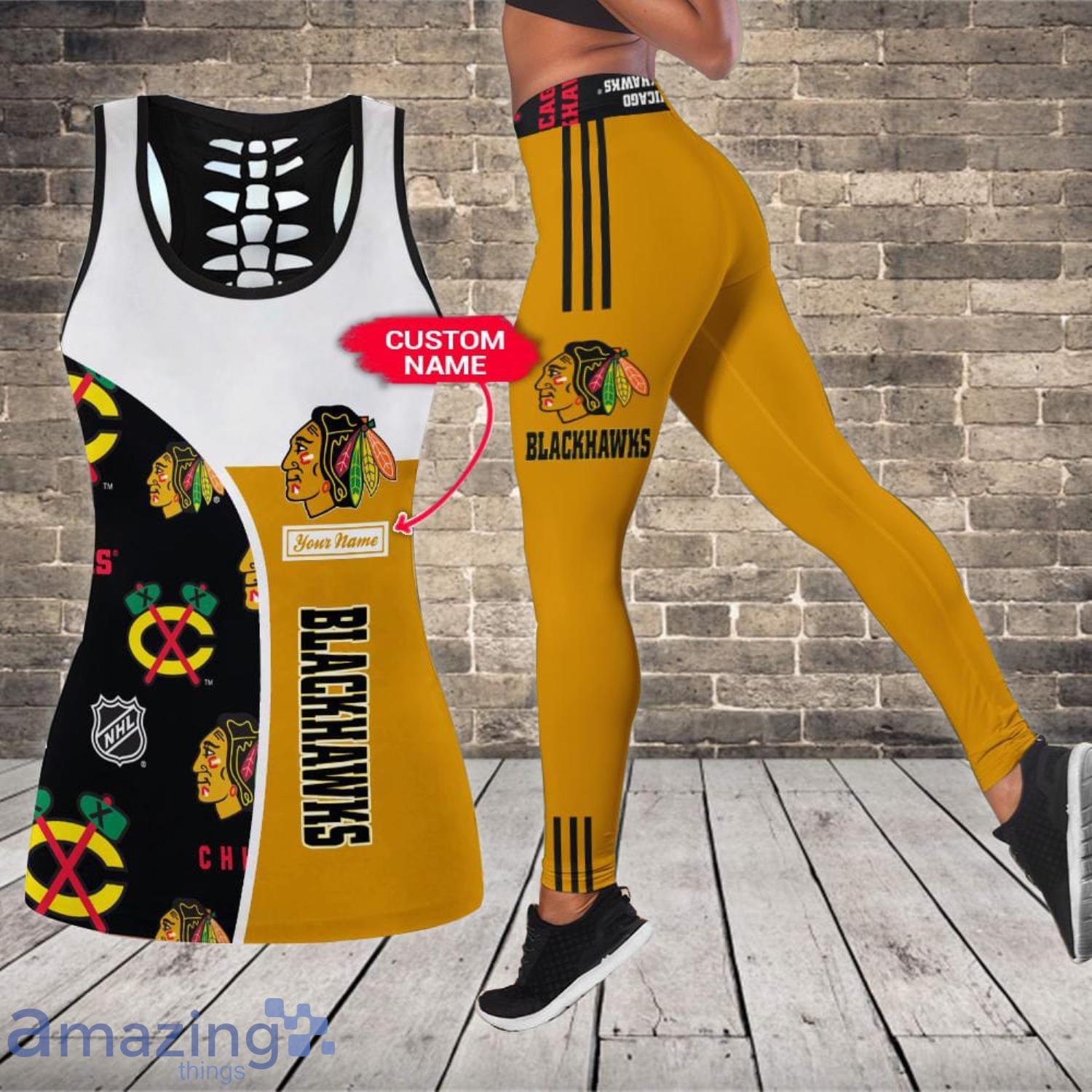 Chicago Blackhawks Custom Name Leggings And Hollow Tank Top For Women Product Photo 1