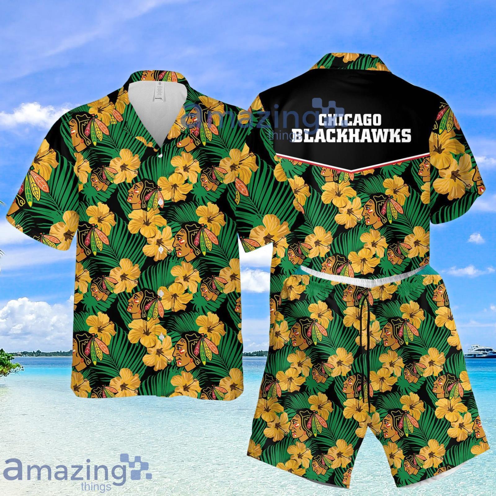 Chicago Blackhawks Hibiscus Summer Set Hawaiian Shirt And Shorts Product Photo 1