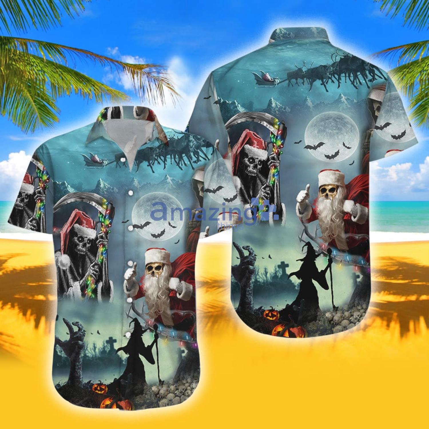 Christmas Santa Claus Skull Tropical Aloha Combo Hawaiian Shirt And Shorts Gift For Summer image Christmas Santa Claus Skull Tropical Aloha Combo Hawaiian Shirt And Shorts Gift For Summer Product Photo 3