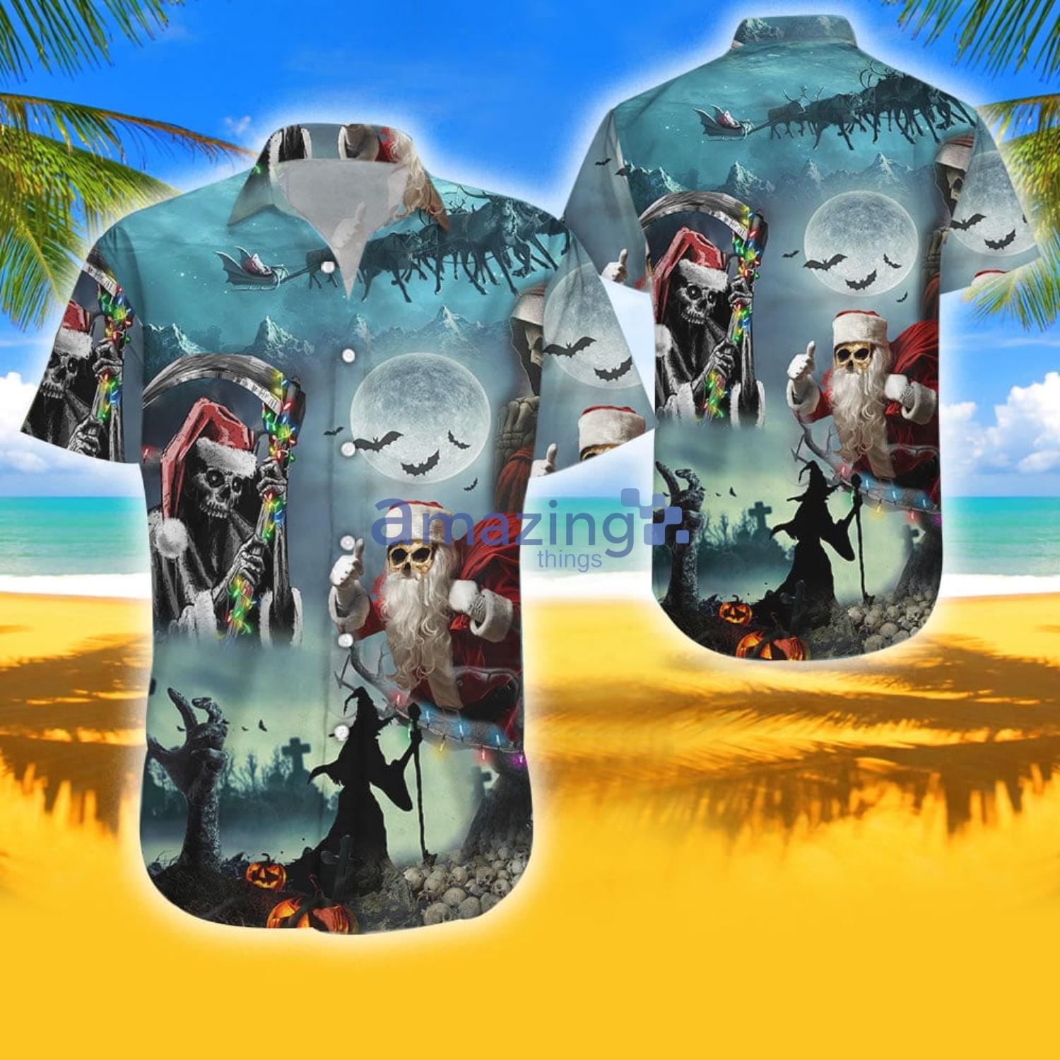 Christmas Santa Claus Skull Tropical Aloha Combo Hawaiian Shirt And Shorts Gift For Summer Product Photo 1