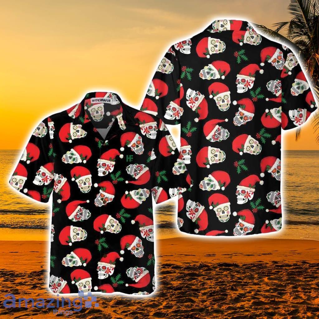 Christmas Sugar Skull Seamless Pattern Tropical Hawaiian Shirt - Christmas Sugar Skull Seamless Pattern Tropical Hawaiian Shirt