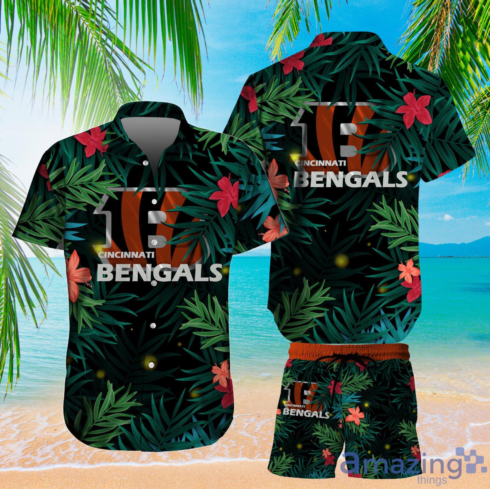 Cincinnati Bengals Green Tropical Leaves And Red Habicus Hawaiian