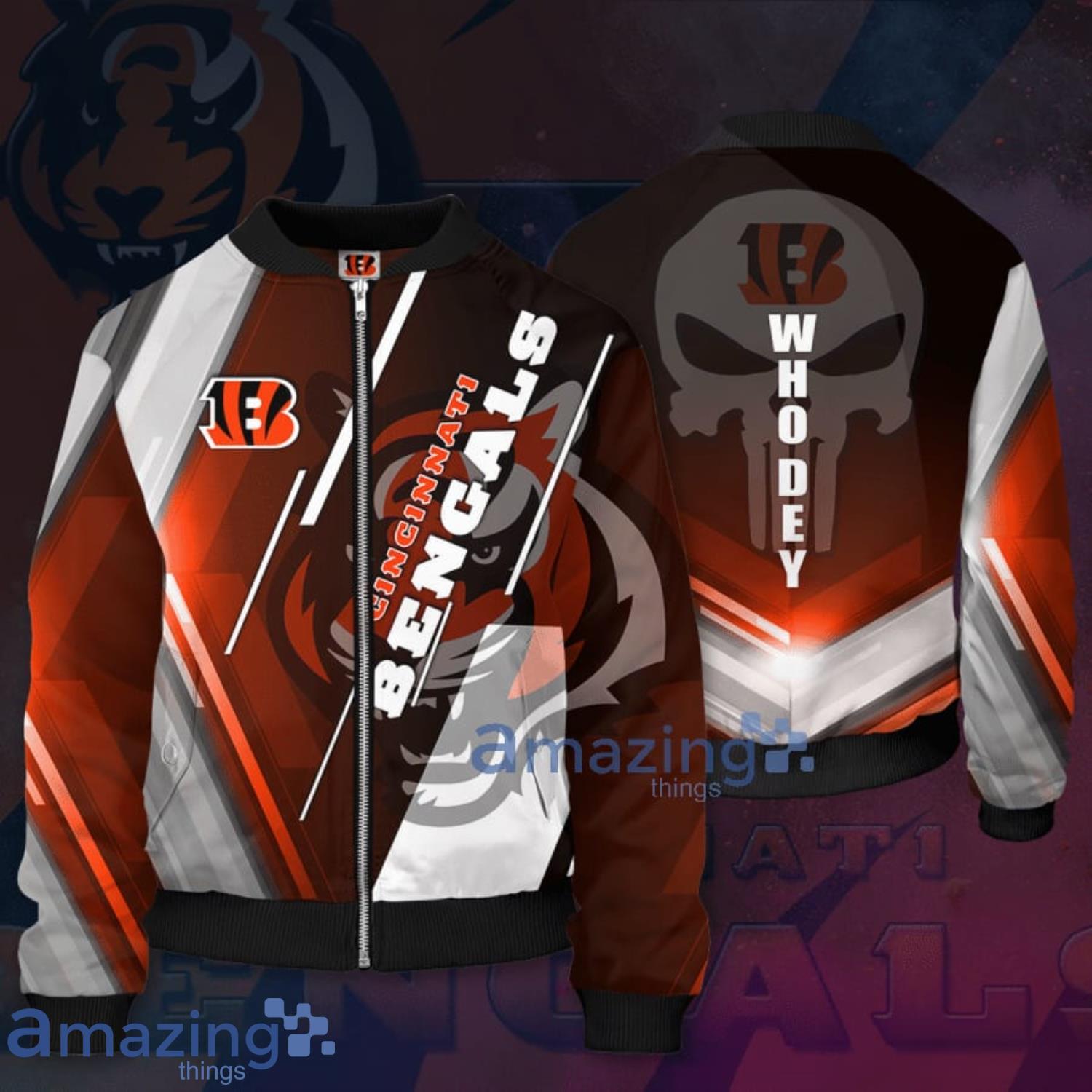 Custom Name And Number Cincinnati Bengals Football Team Black 3D Bomber  Jacket For Fans