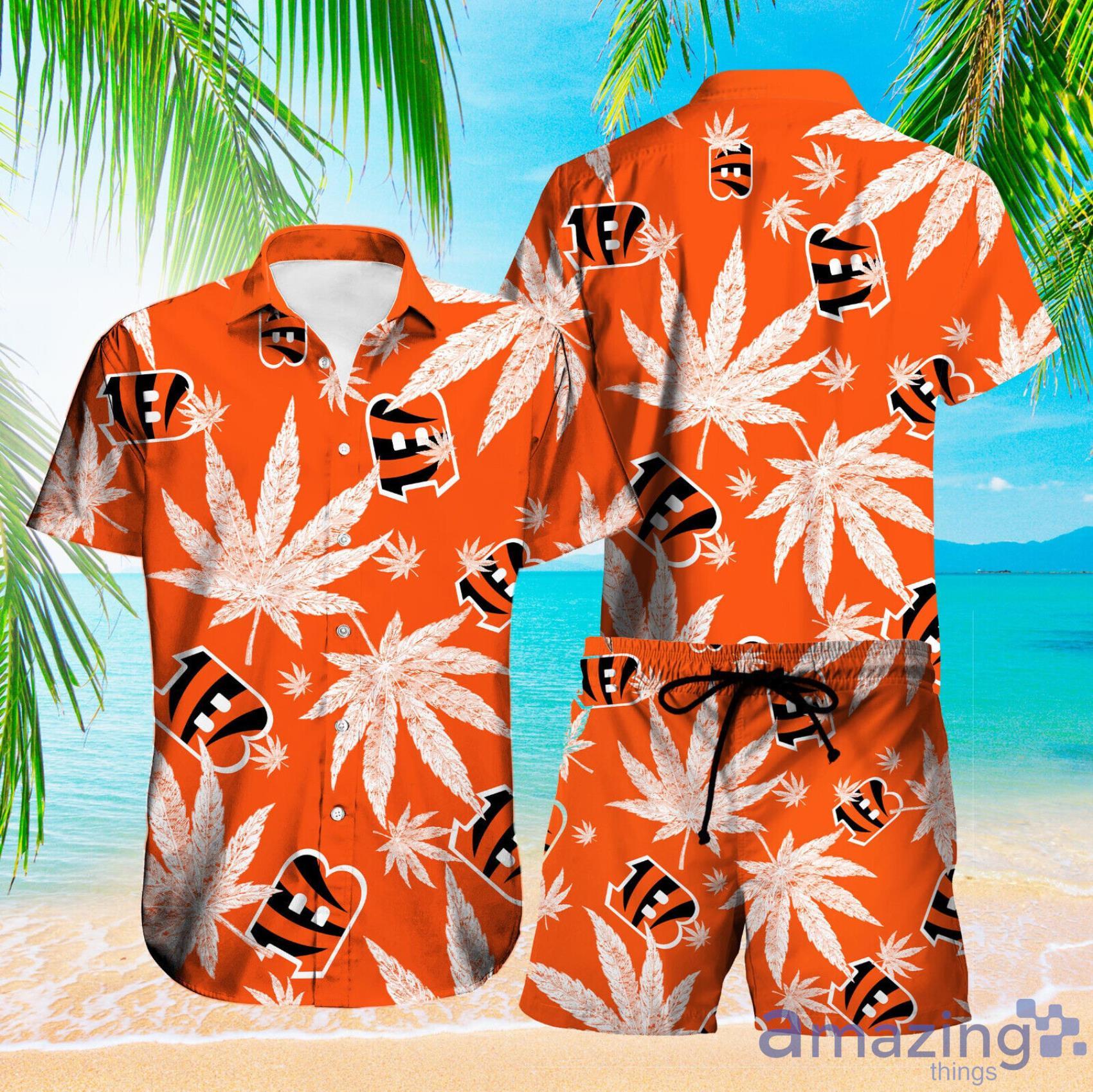 Cincinnati Bengals Weead Leaves Pattern Short Sleeve Hawaiian