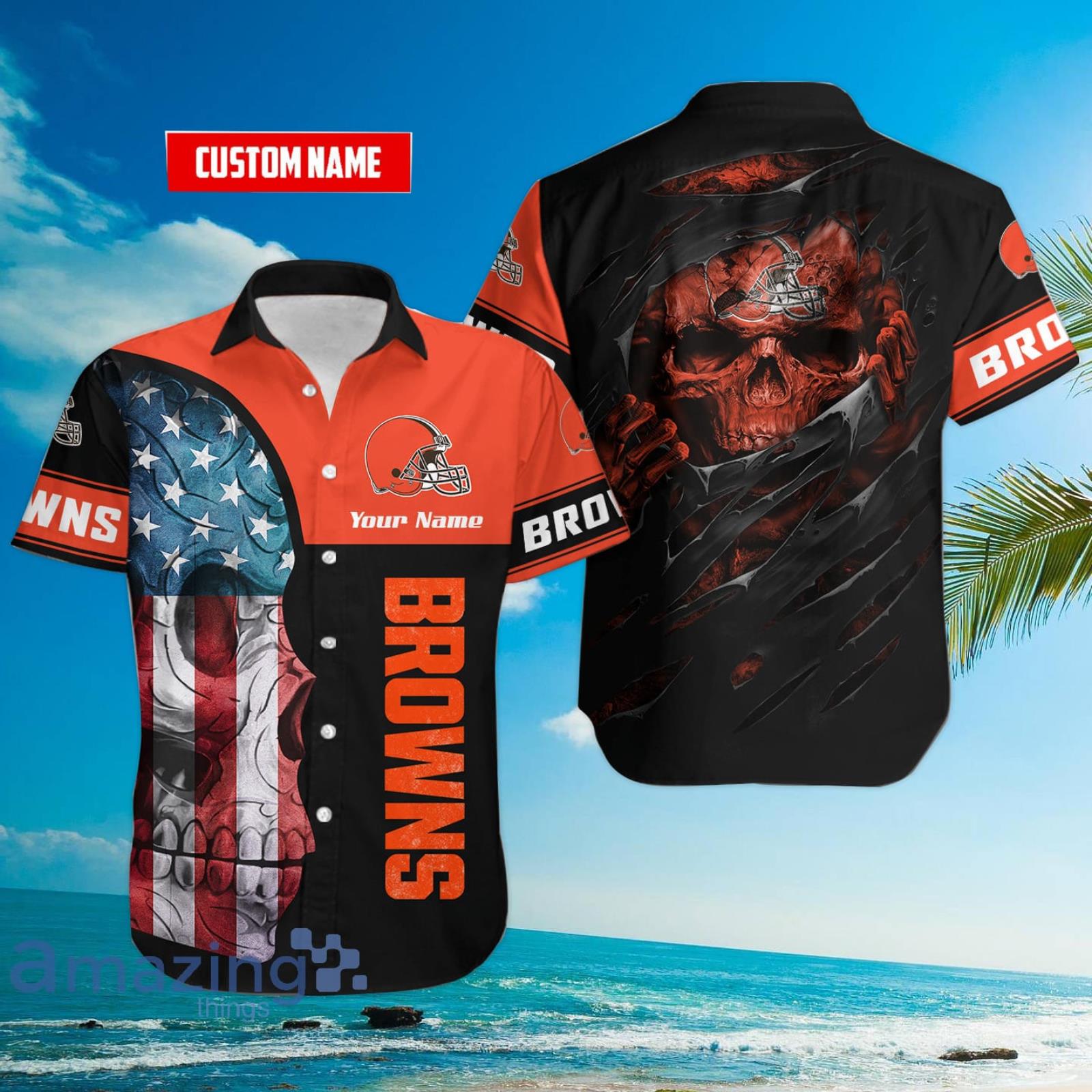 Cleveland Browns Tropical Skull NFL Design 8 Beach Hawaiian Shirt