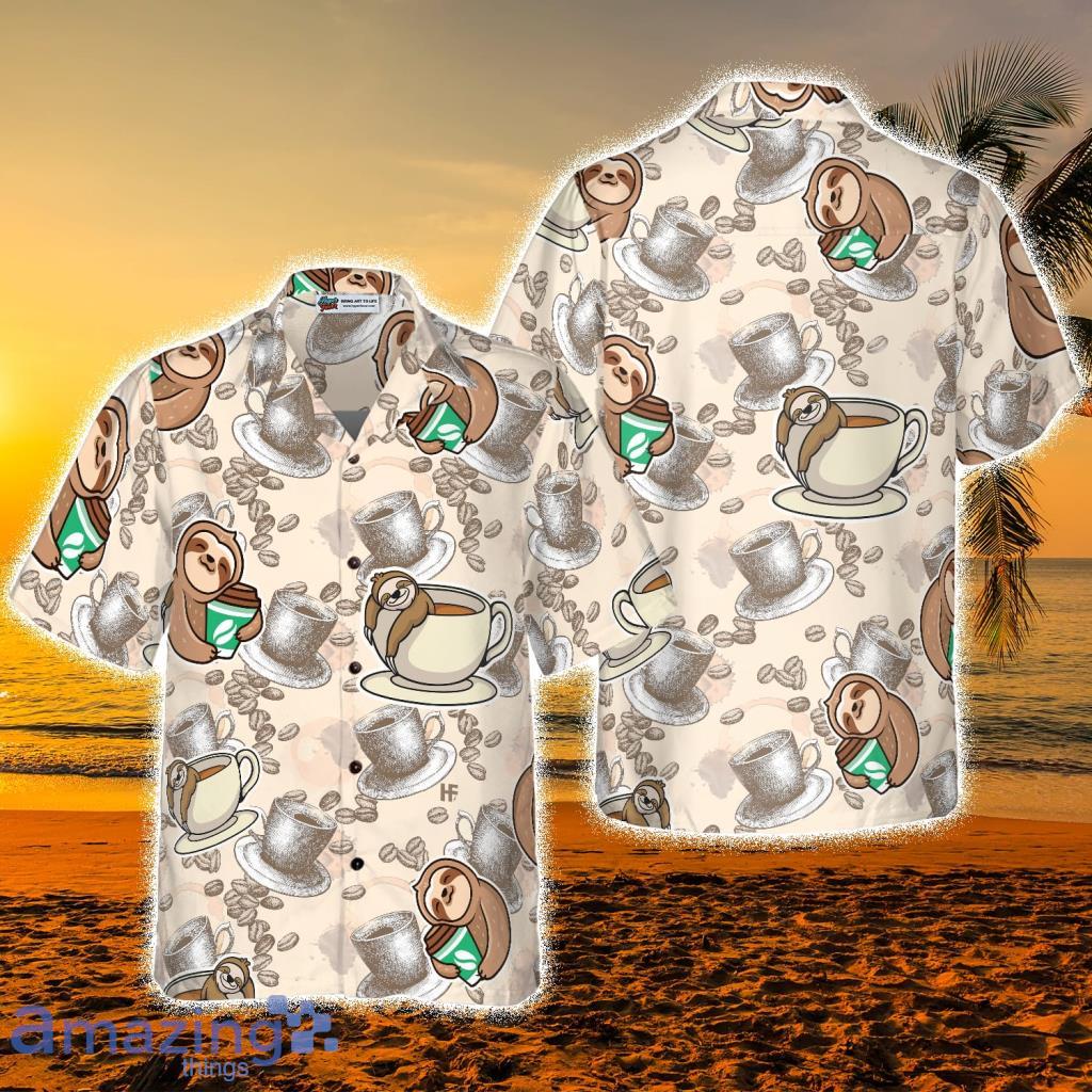 Coffee And Lazy Sloth Tropical Hawaiian Shirt - Coffee And Lazy Sloth Tropical Hawaiian Shirt