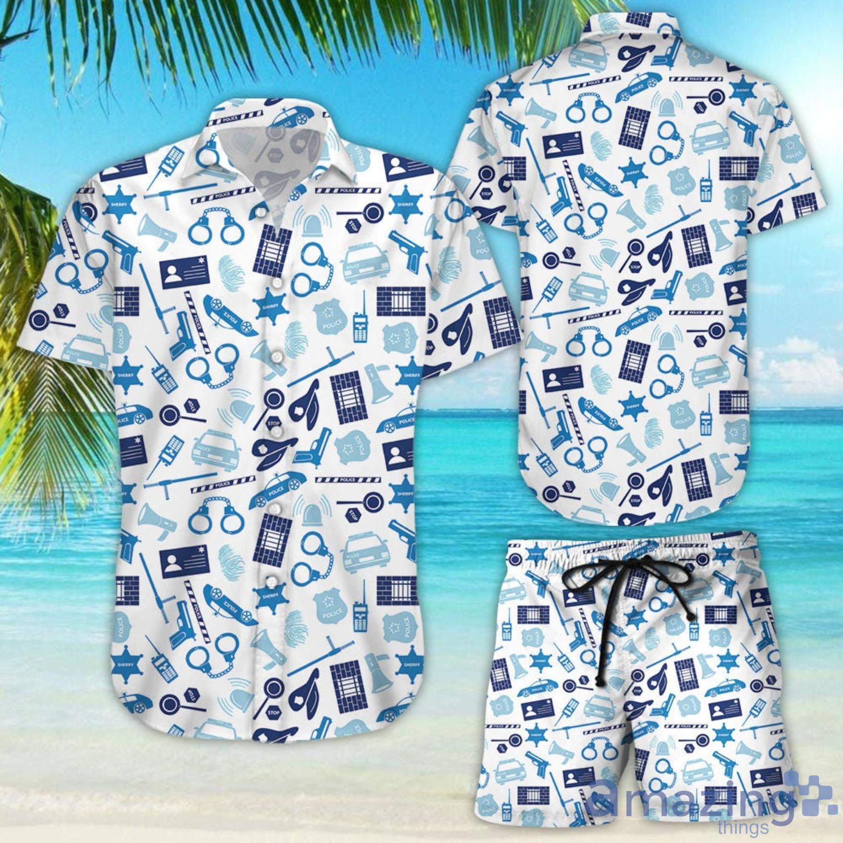 Colorful Aloha Police Short Sleeve Hawaiian Shirt And Short Product Photo 1