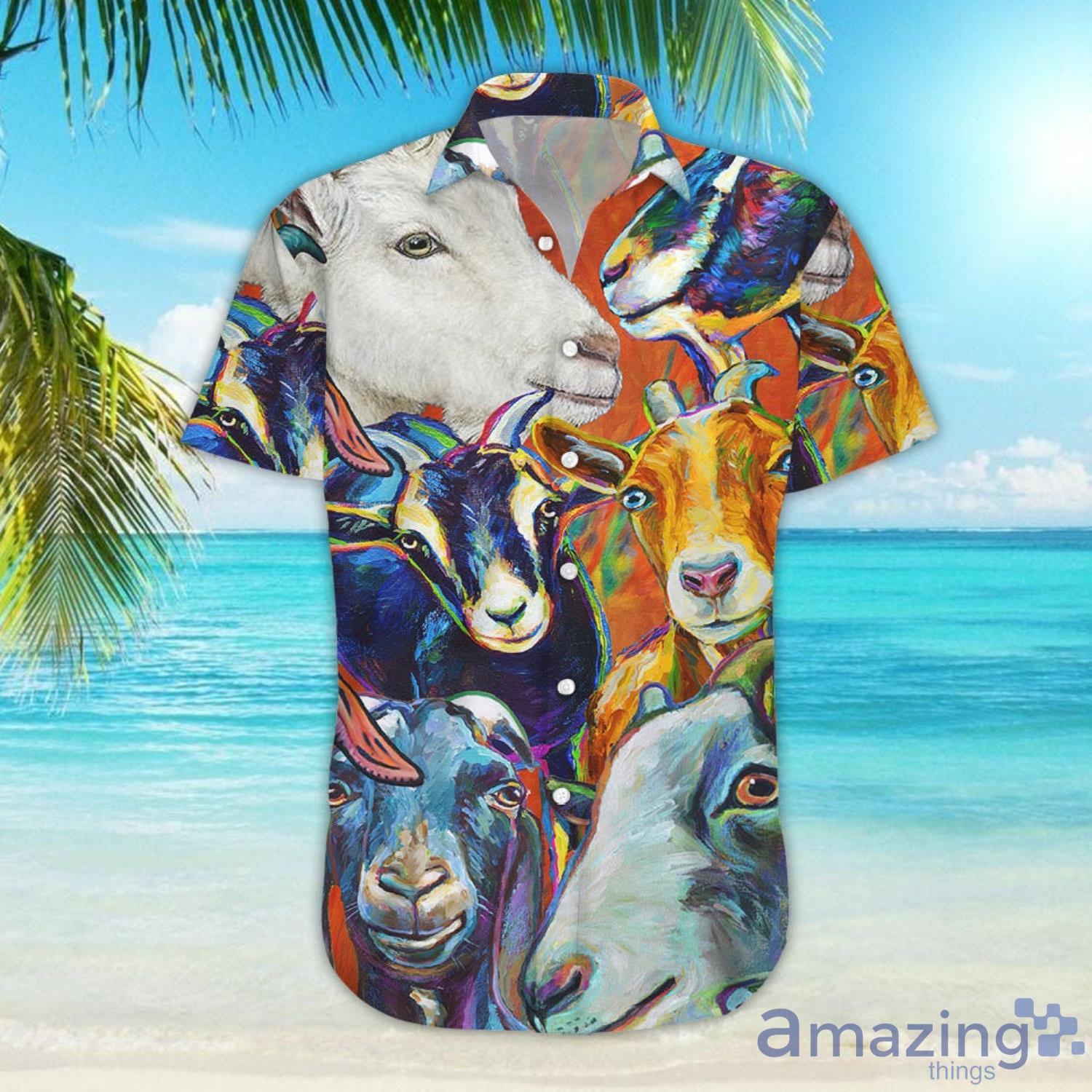 Colorful Goat Faces Hawaiian Shirt And Beach Short Set image Colorful Goat Faces Hawaiian Shirt And Beach Short Set Product Photo 3