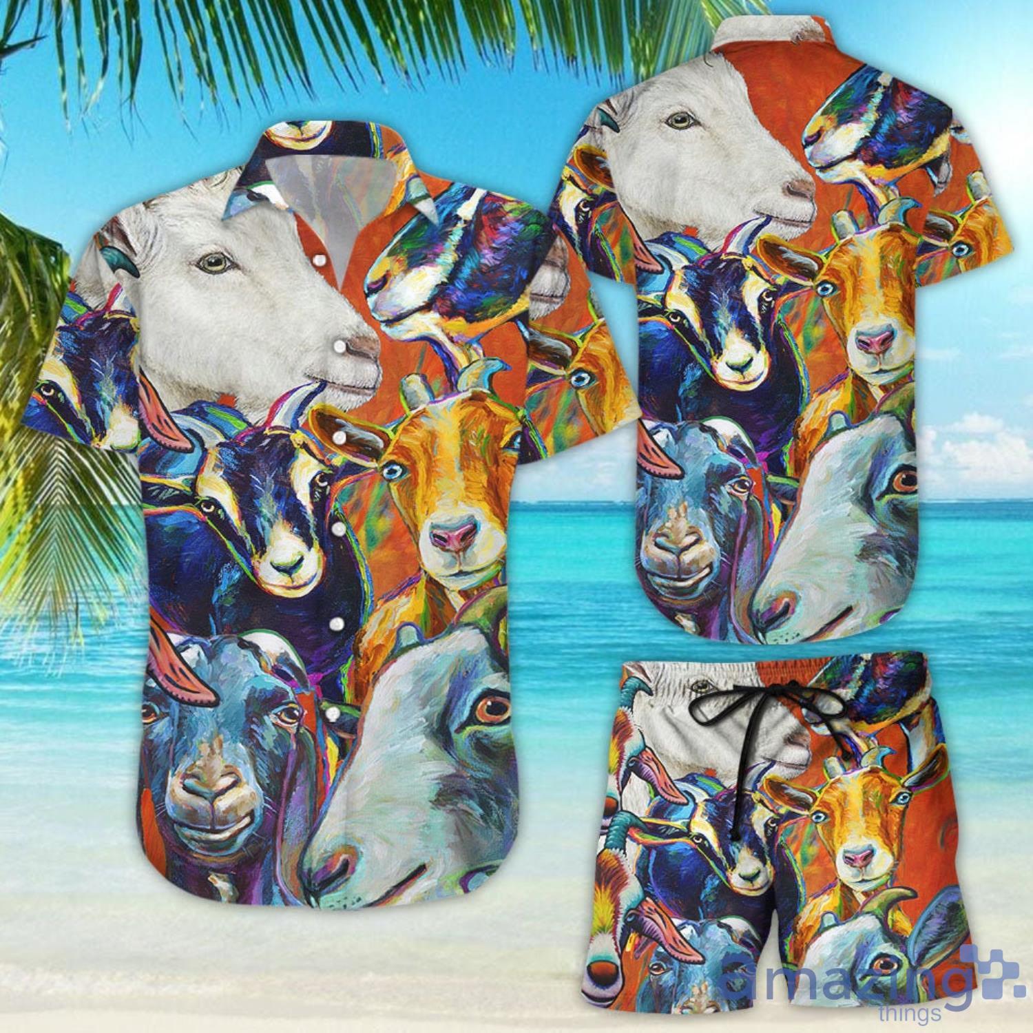 Colorful Goat Faces Hawaiian Shirt And Beach Short Set Product Photo 1