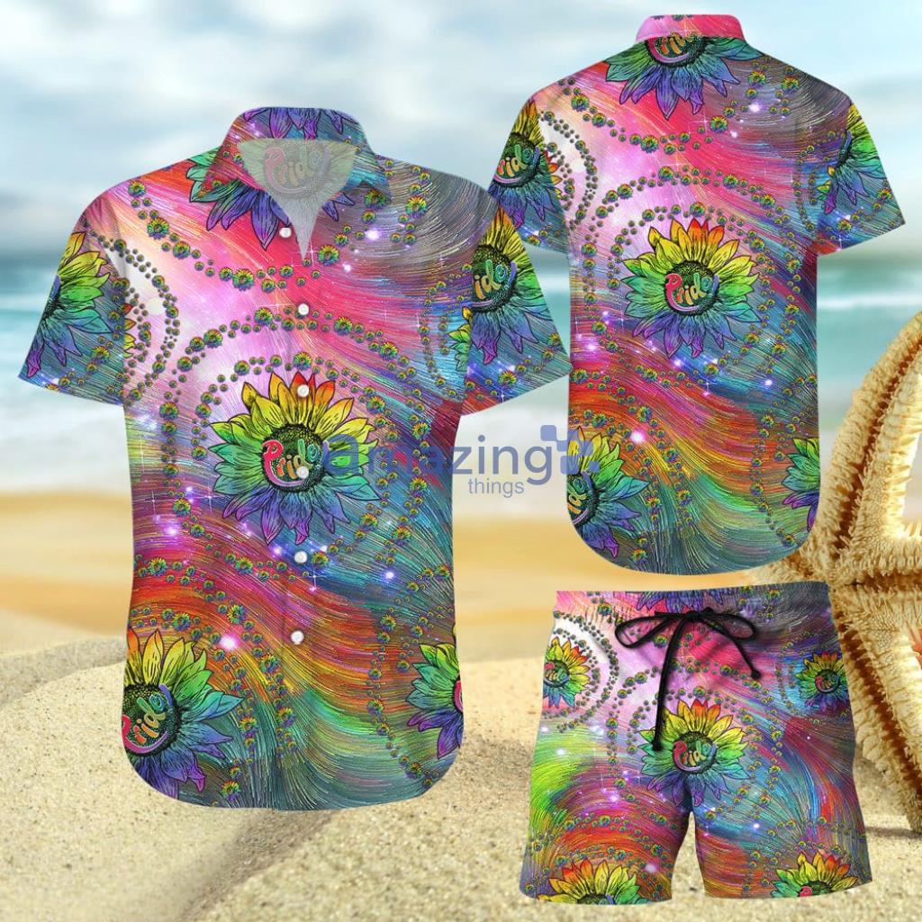 Colorful LGBT Pride Sunflower Hawaiian Shirt And Short - Colorful LGBT Pride Sunflower Hawaiian Shirt And Short