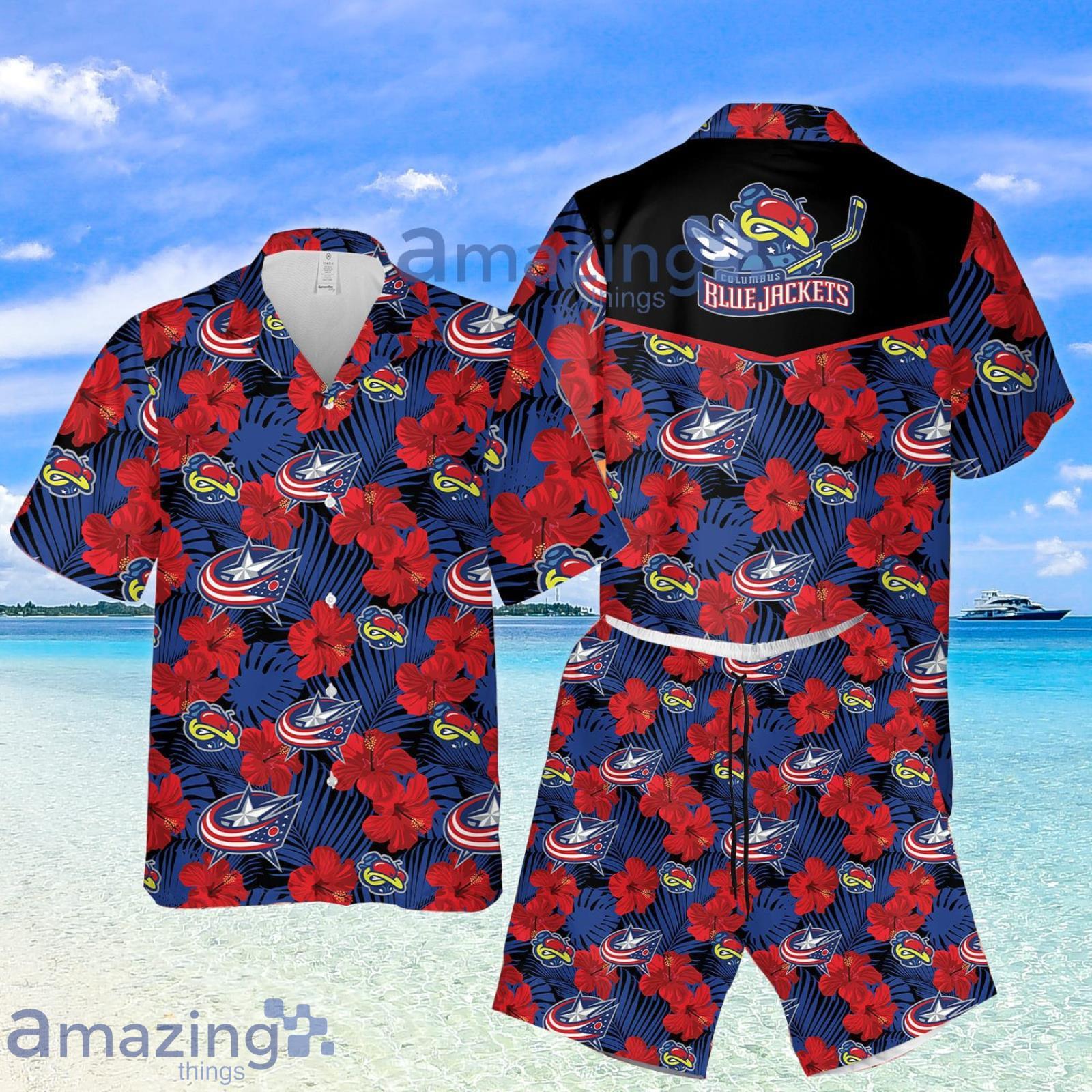 Columbus Blue Jackets Hibiscus Summer Set Hawaiian Shirt And Shorts Product Photo 1 Columbus Blue Jackets Hibiscus Summer Set Hawaiian Shirt And Shorts Product Photo 1