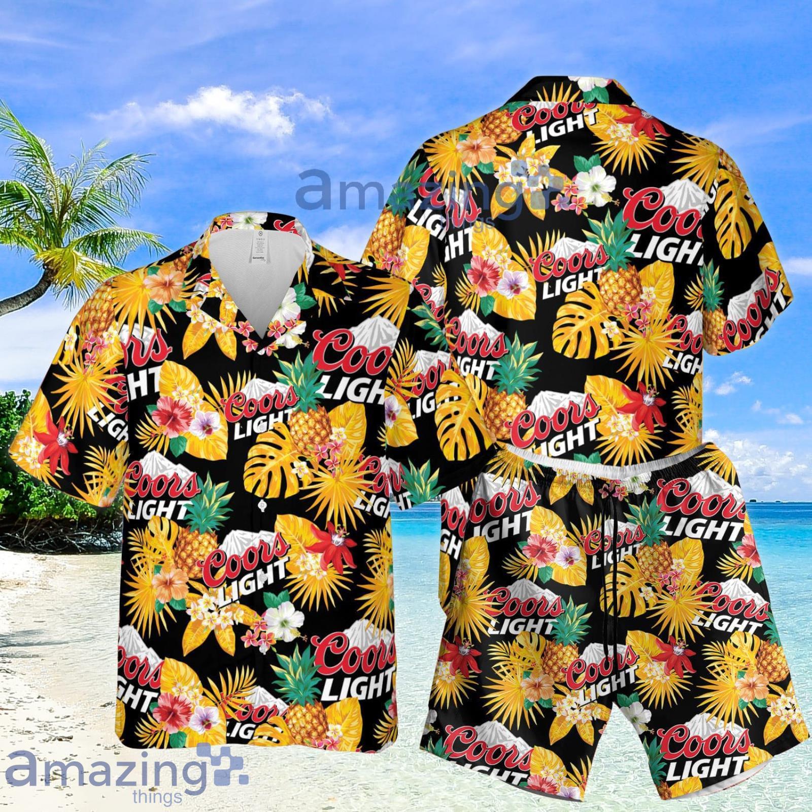 Coors Light Pineapple Summer Set Yellow Hawaiian Shirt And Shorts Product Photo 1