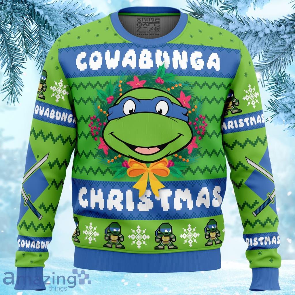 Cowabunga Leonardo Christmas Teenage Mutant Ninja Turtles Ugly Christmas Sweater 3D - Cowabunga Leonardo Christmas Teenage Mutant Ninja Turtles Ugly Christmas Sweater