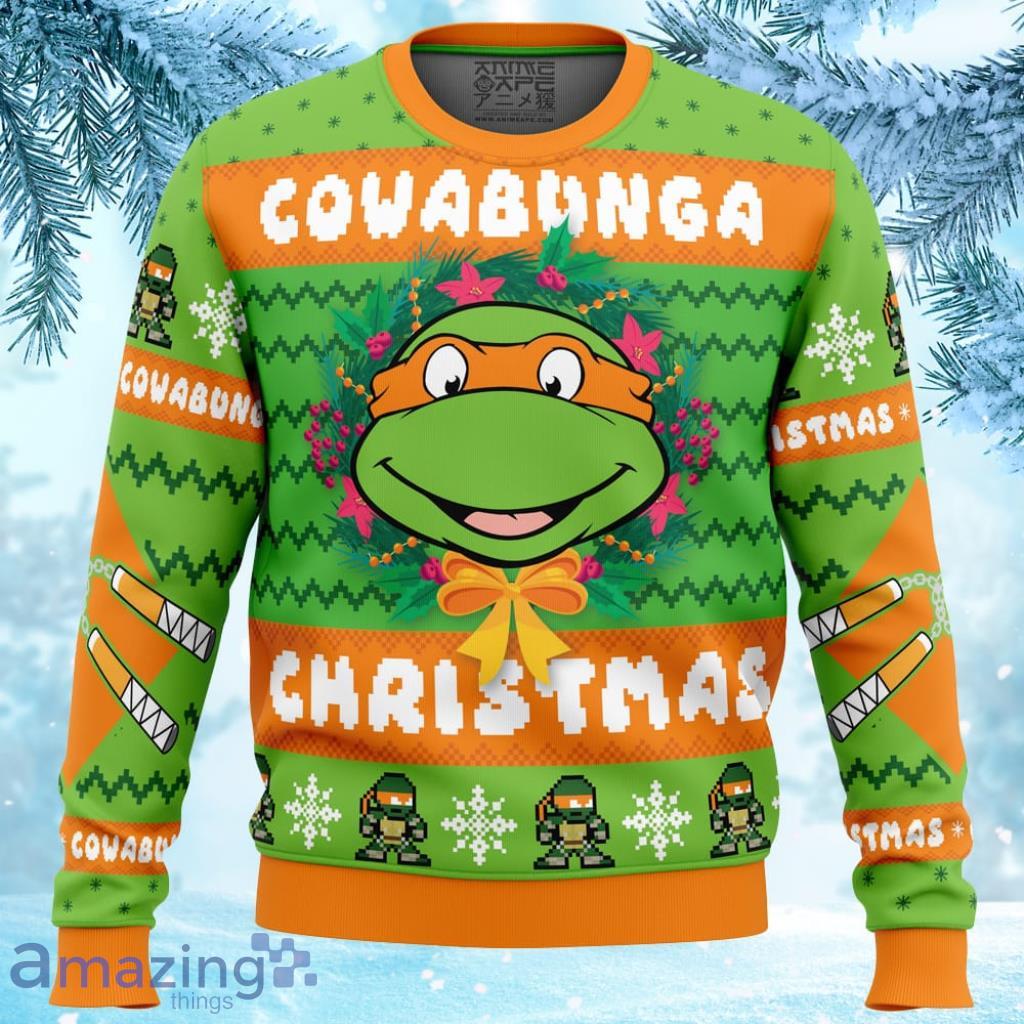 Cowabunga Michaelangelo Christmas Teenage Mutant Ninja Turtles Ugly Christmas Sweater 3D - Cowabunga Michaelangelo Christmas Teenage Mutant Ninja Turtles Ugly Christmas Sweater