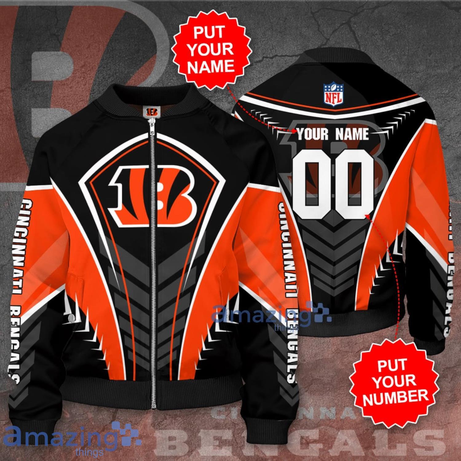 Custom Name And Number Cincinnati Bengals Football Team Black 3D Bomber  Jacket For Fans