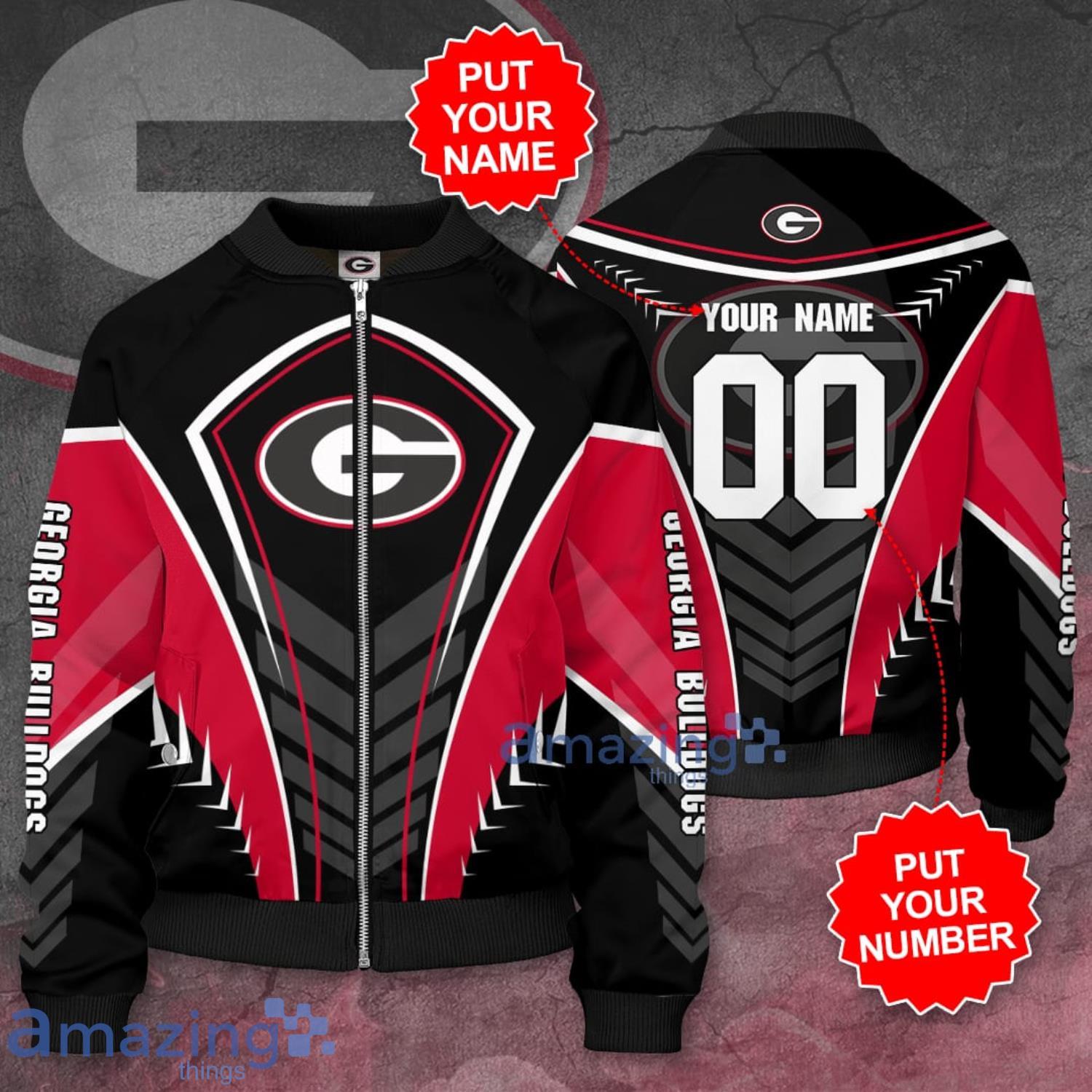 Custom Name And Number Georgia Bulldogs Professional Football Team Black 3D Bomber Jacket For Fans Product Photo 1