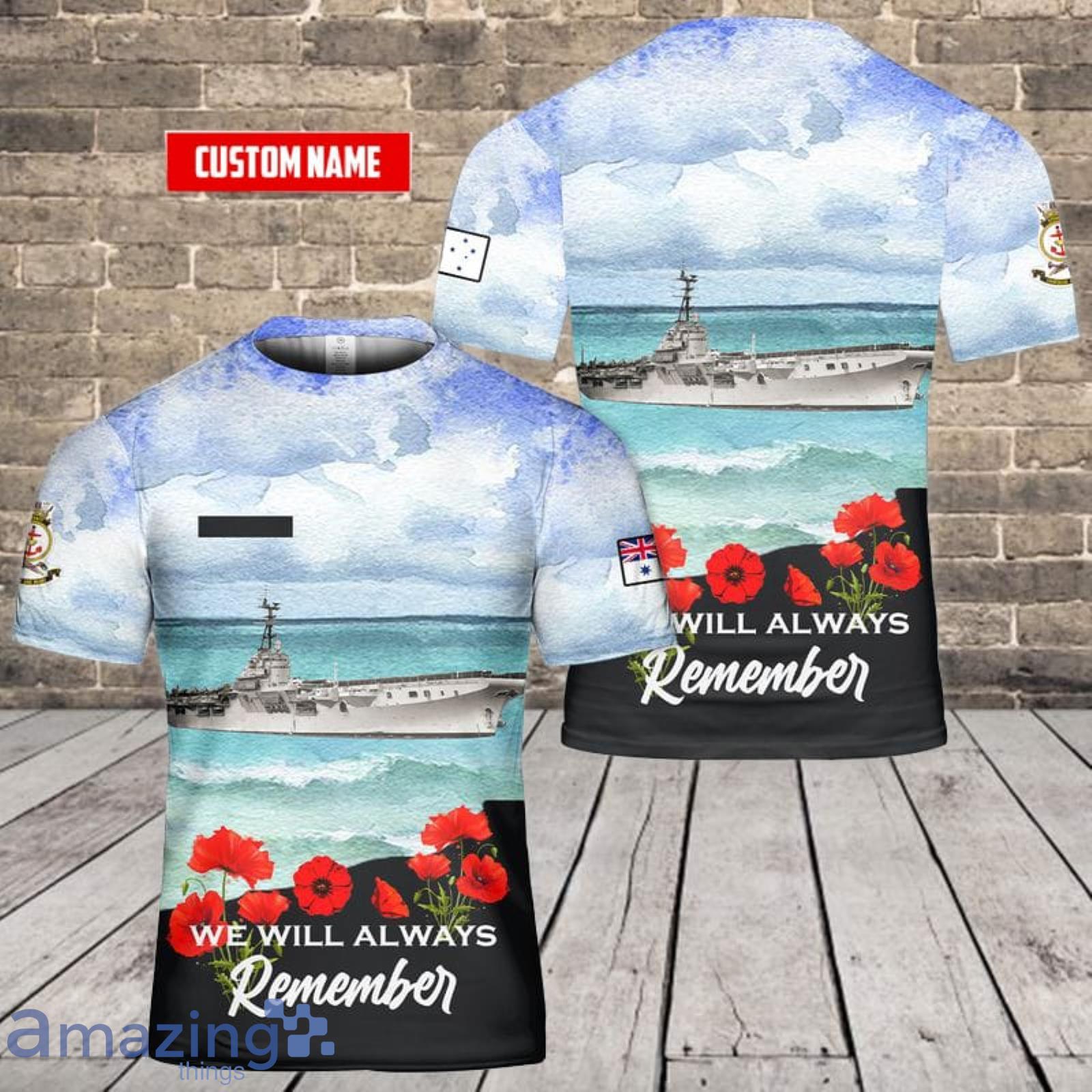 Custom Name Anzac Day, Royal Australian Navy HMAS Sydney (R17) 3D T-Shirt  For Fans Product Photo 1