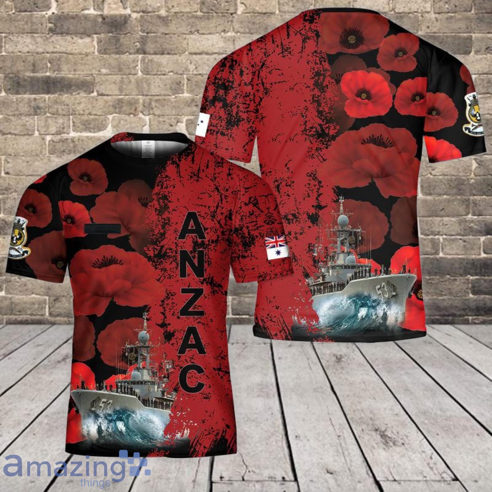 Custom Name Anzac Day Royal Australian Navy HMAS Torrens (DE 53) 3D T-Shirt Product Photo 1