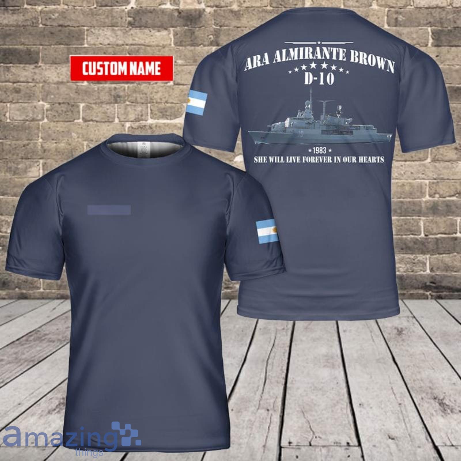 Custom Name Argentine Navy ARA Almirante Brown (D-10) Almirante Brown-class Destroyer 3D T-Shirt  For Fans Product Photo 1