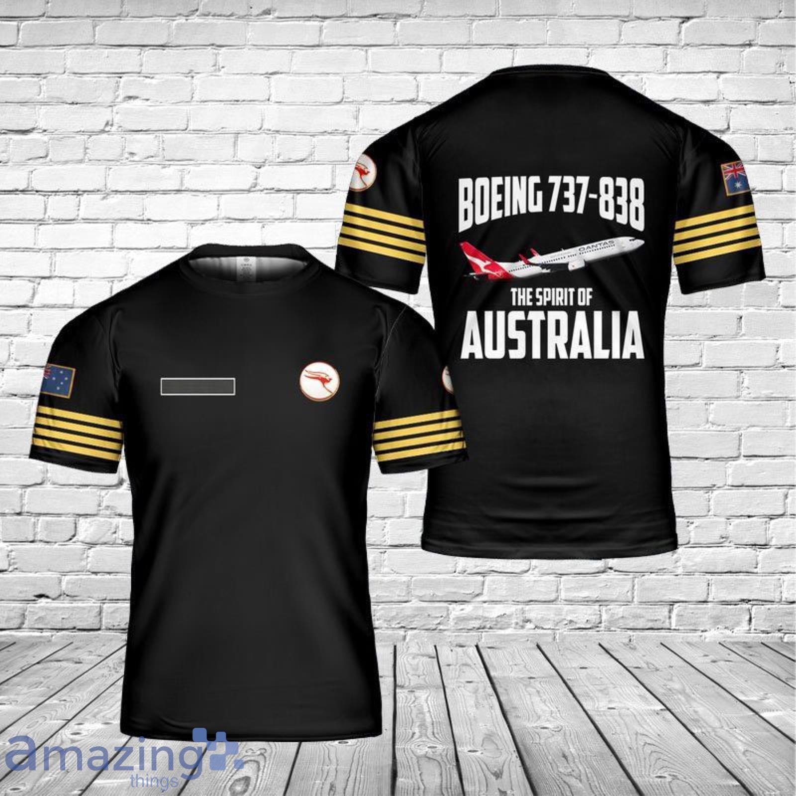 Custom Name Australia Qantas Cap Badge Boeing 737-838 3D T-Shirt Product Photo 1