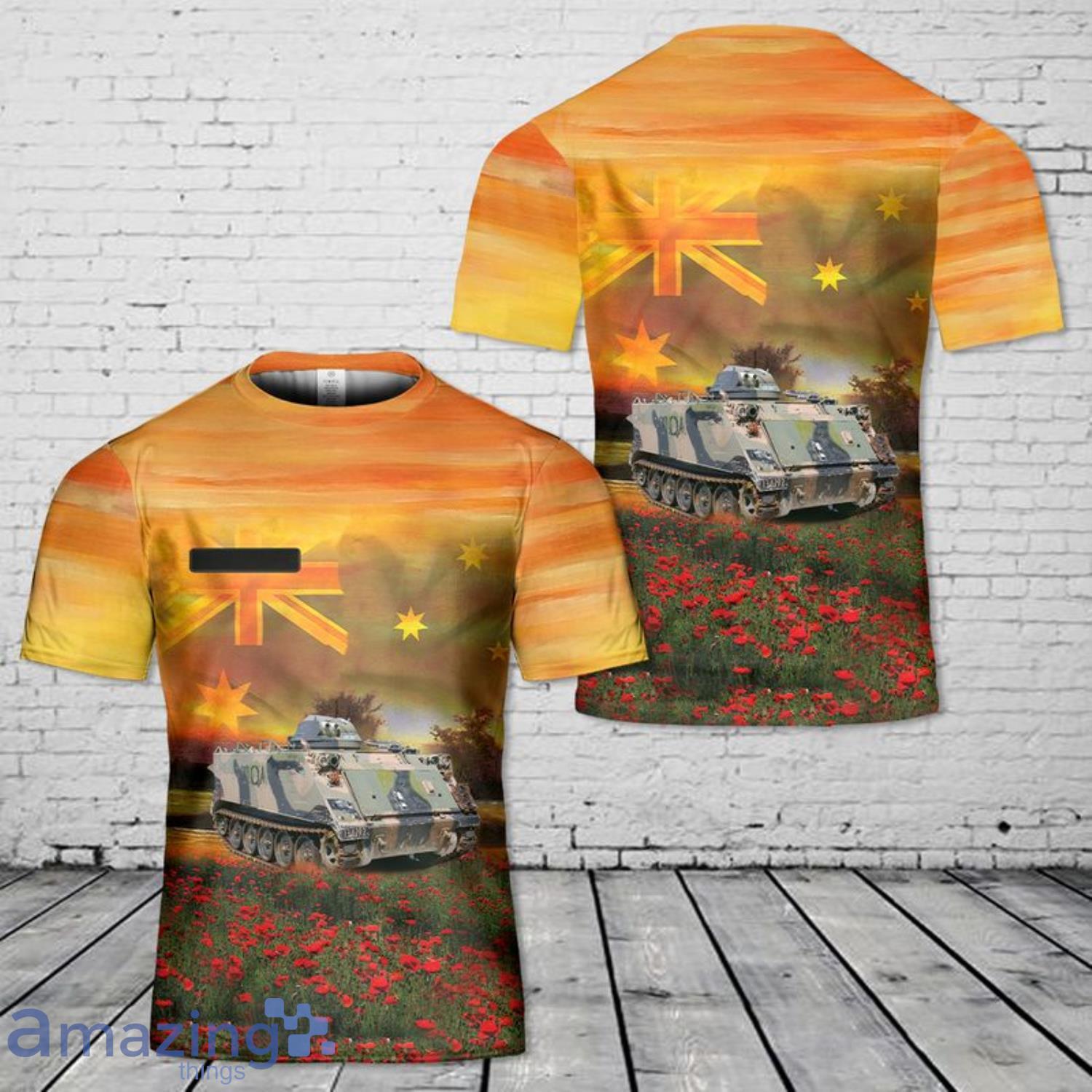 Custom Name Australian Army M113A1 Armoured Personnel Carrier ANZAC Day Red Poppy 3D T-Shirt Product Photo 1