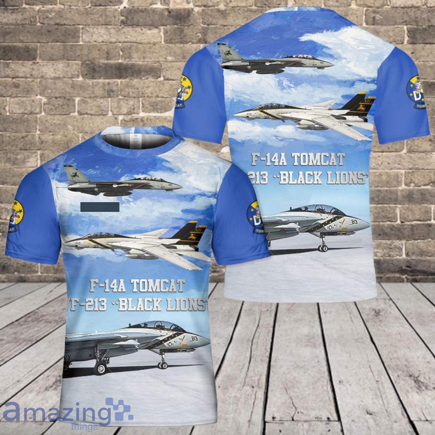 Custom Name US Navy F-14A Tomcat Of VF-213 Black Lions 3D T-Shirt