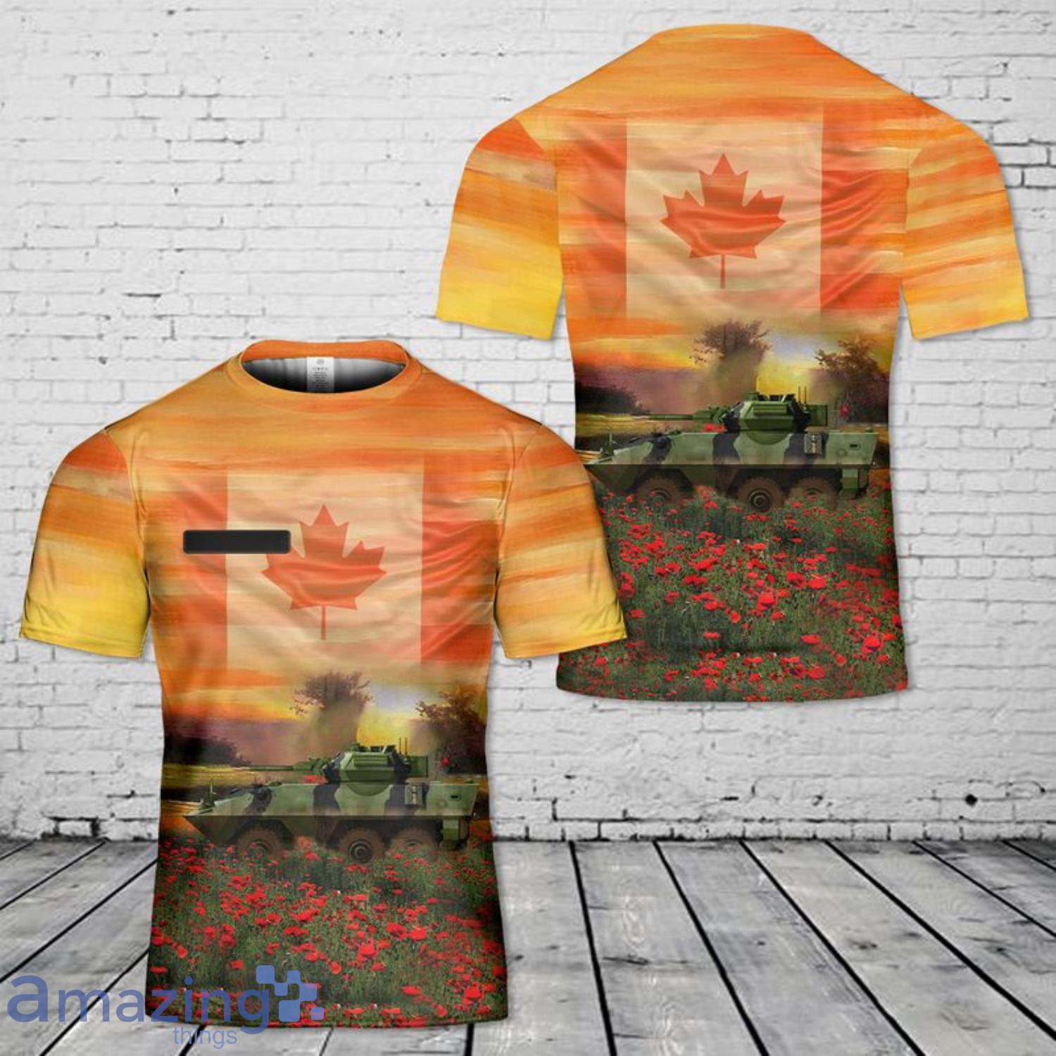 Custom Name Canadian Army AVGP Cougar ANZAC Day Red Poppy 3D T-Shirt Product Photo 1