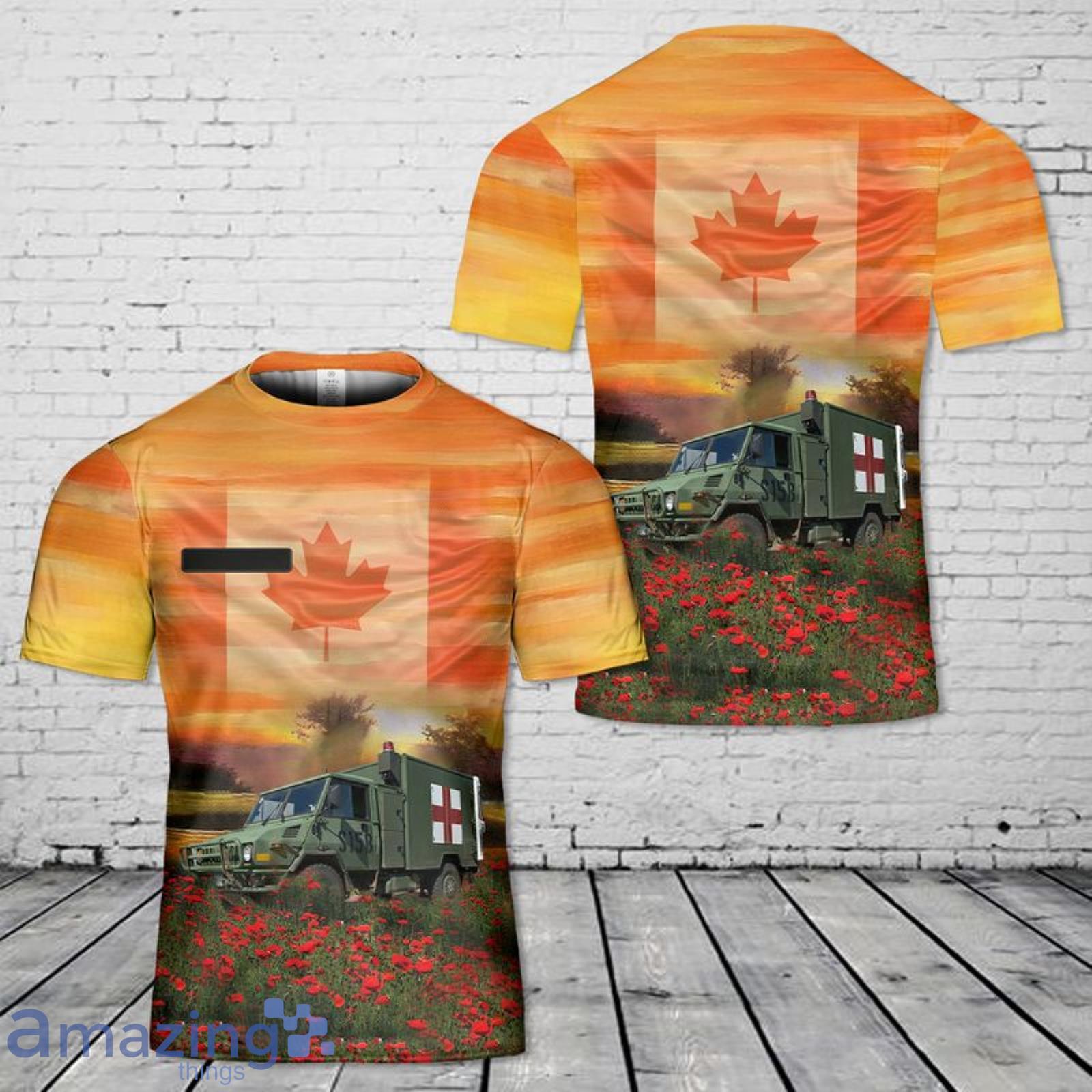 Custom Name Canadian Army LSVW Ambulance ANZAC Day Red Poppy 3D T-Shirt Product Photo 1