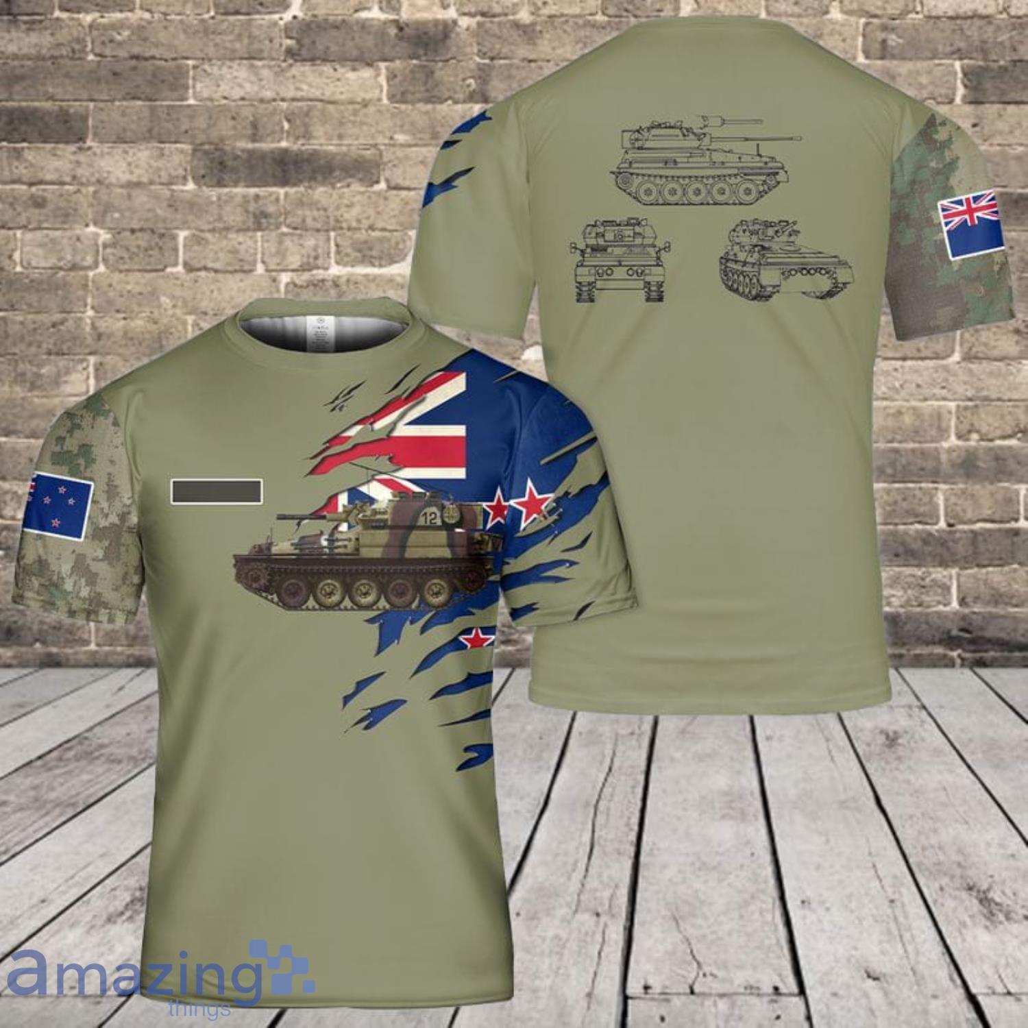 Custom Name Flag New Zealand Army FV101 Scorpion 3D T-Shirt Product Photo 1